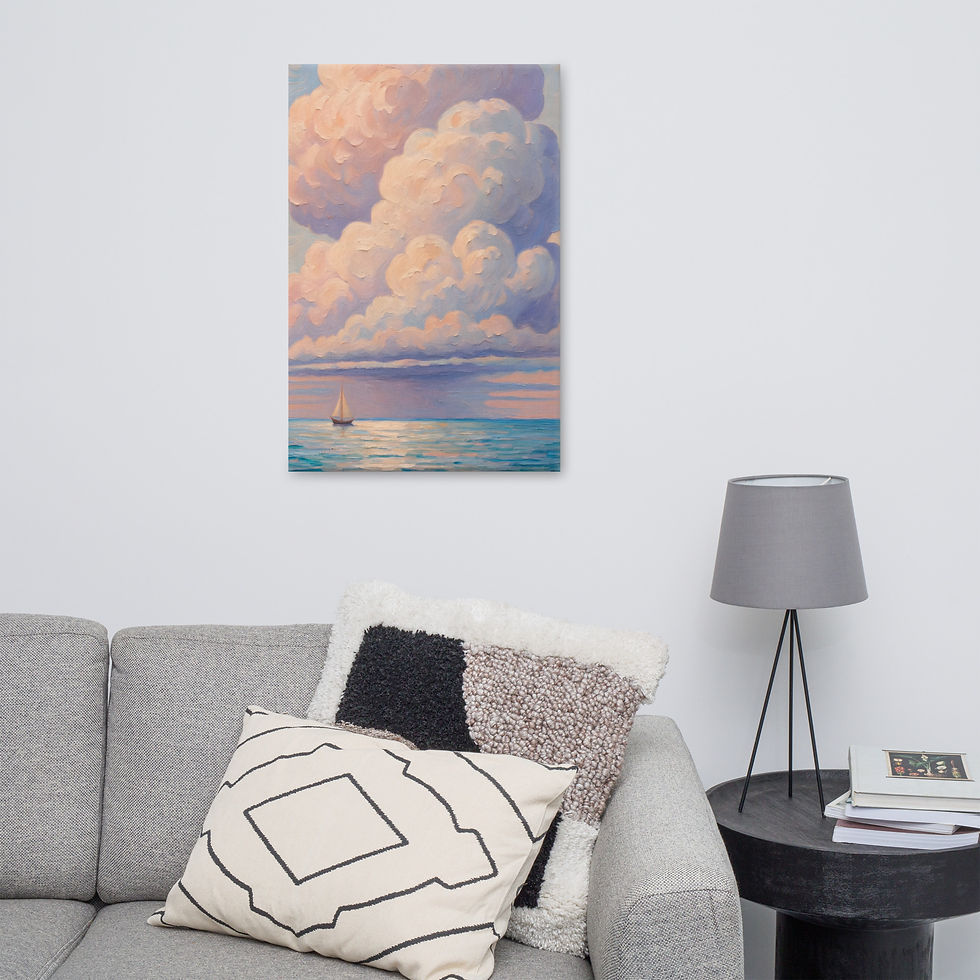Thumbnail: Dramatic Sunset Clouds Canvas - Sailboat Seascape Painting Wall Art