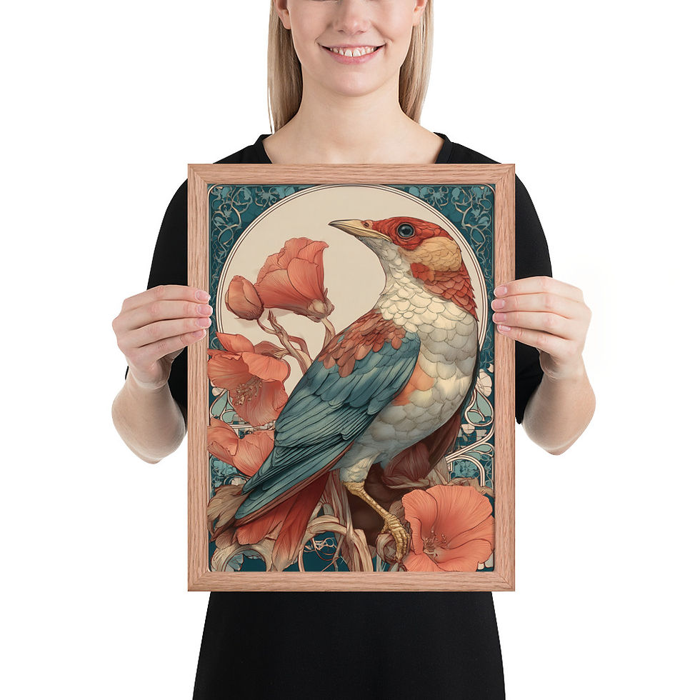 Thumbnail: Artistic Botanical Fusion - Framed Floral Print bird