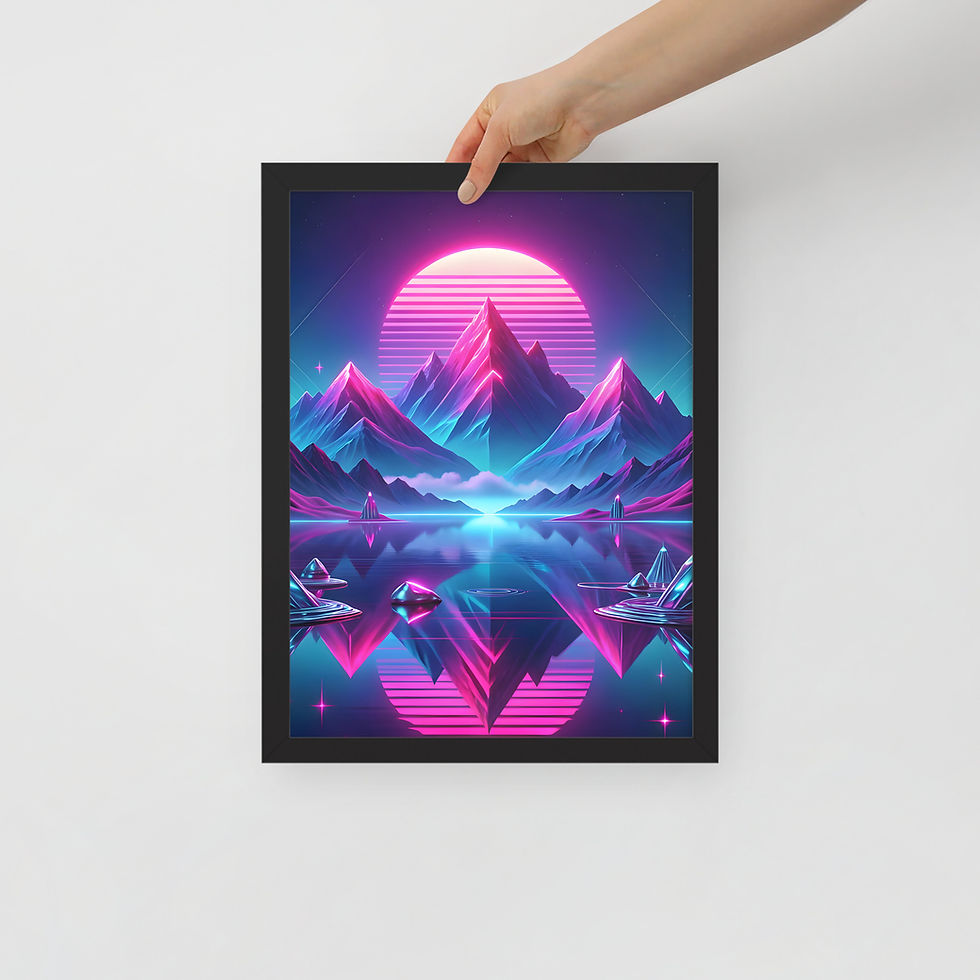 Thumbnail: Surreal Neon Mountains Framed Art Print