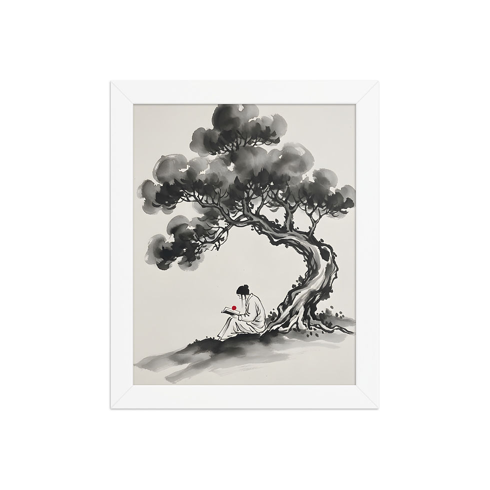 Thumbnail: Book by the Tree Framed Japandi Art Print