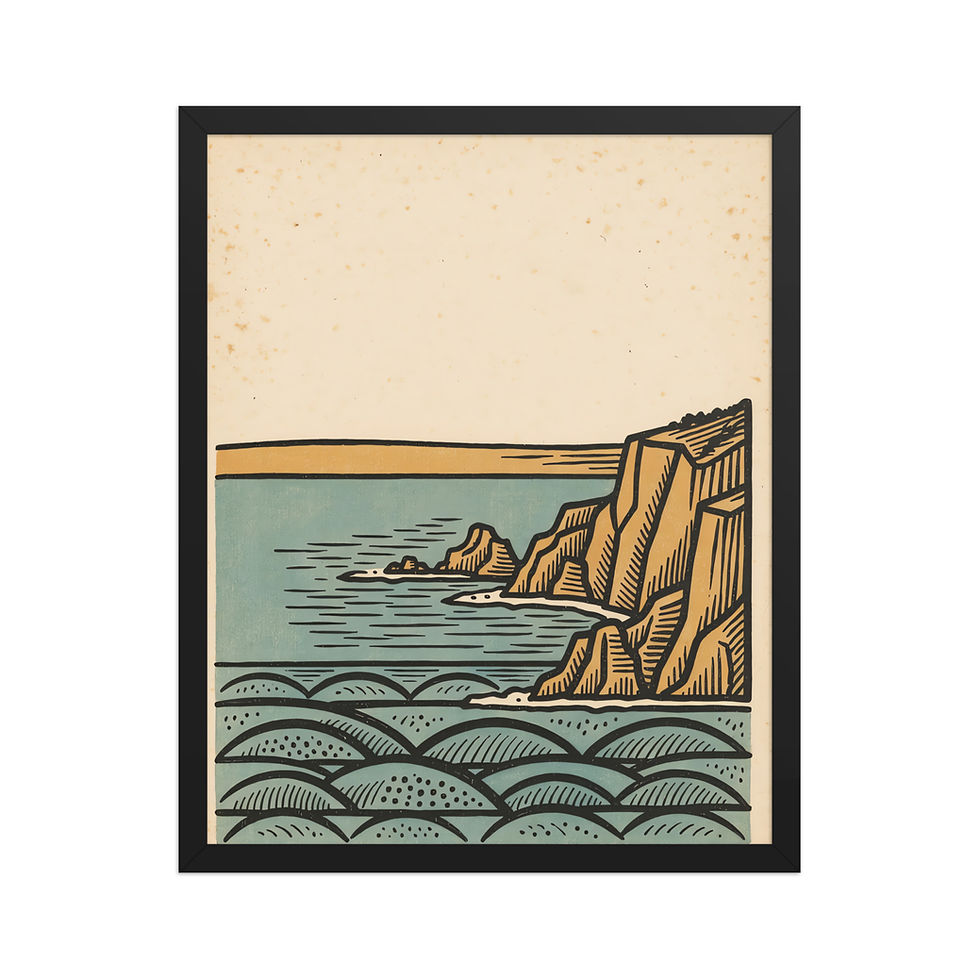 Thumbnail: Linocut Coastal Landscape Art Print