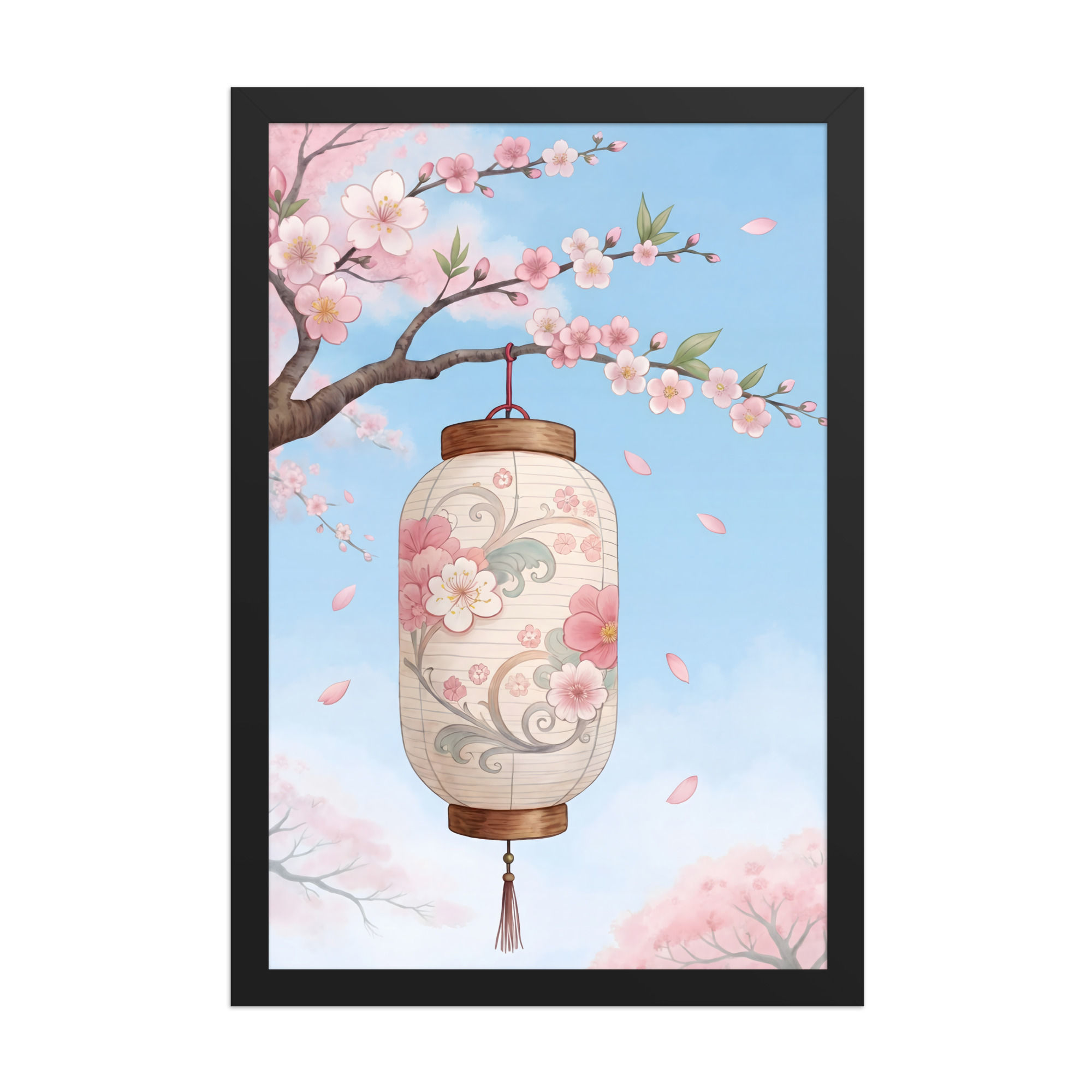 Japanese Cherry Blossom Lantern Framed Mega Wall Art