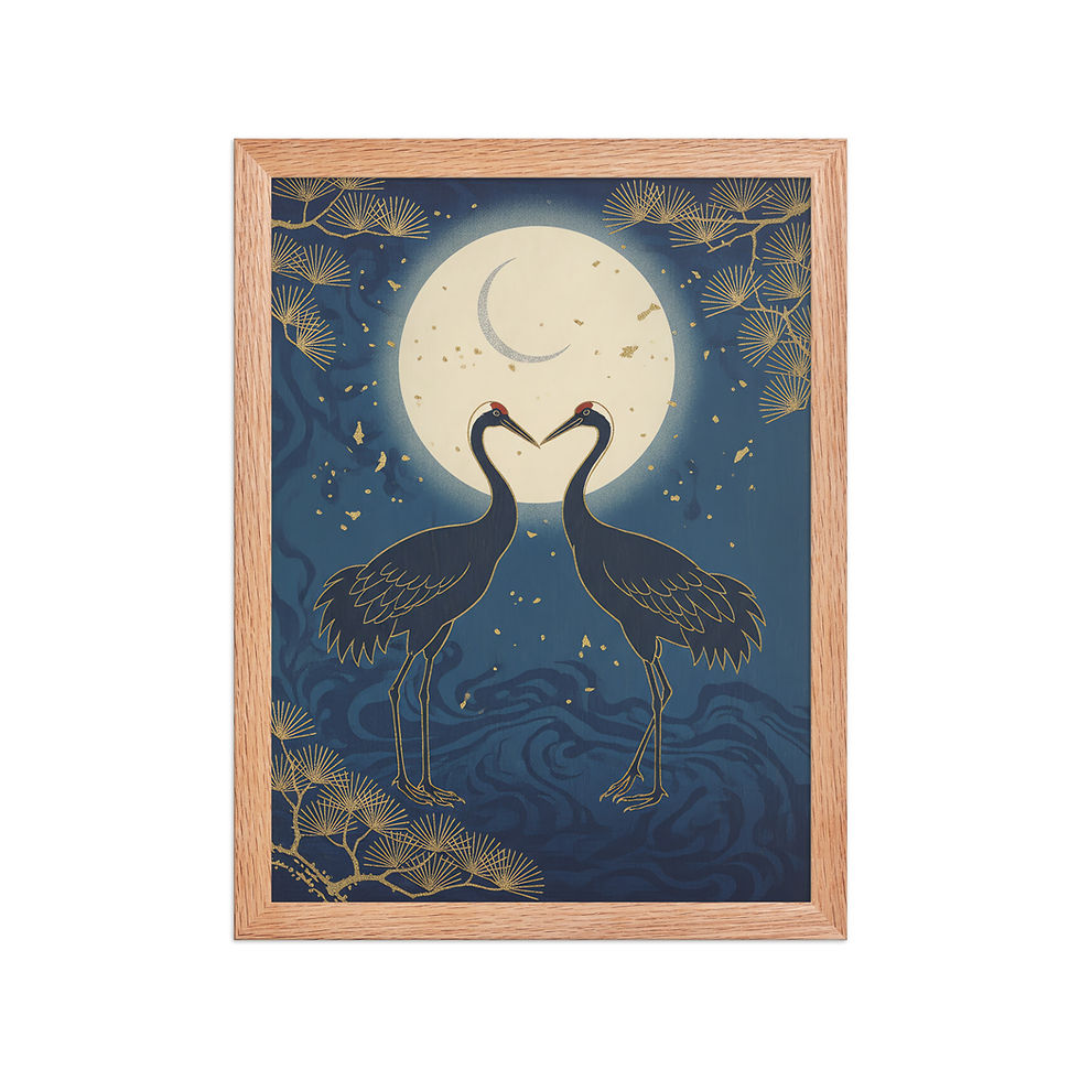 Thumbnail: Pair of Cranes Under Moonlight Gold Art Print