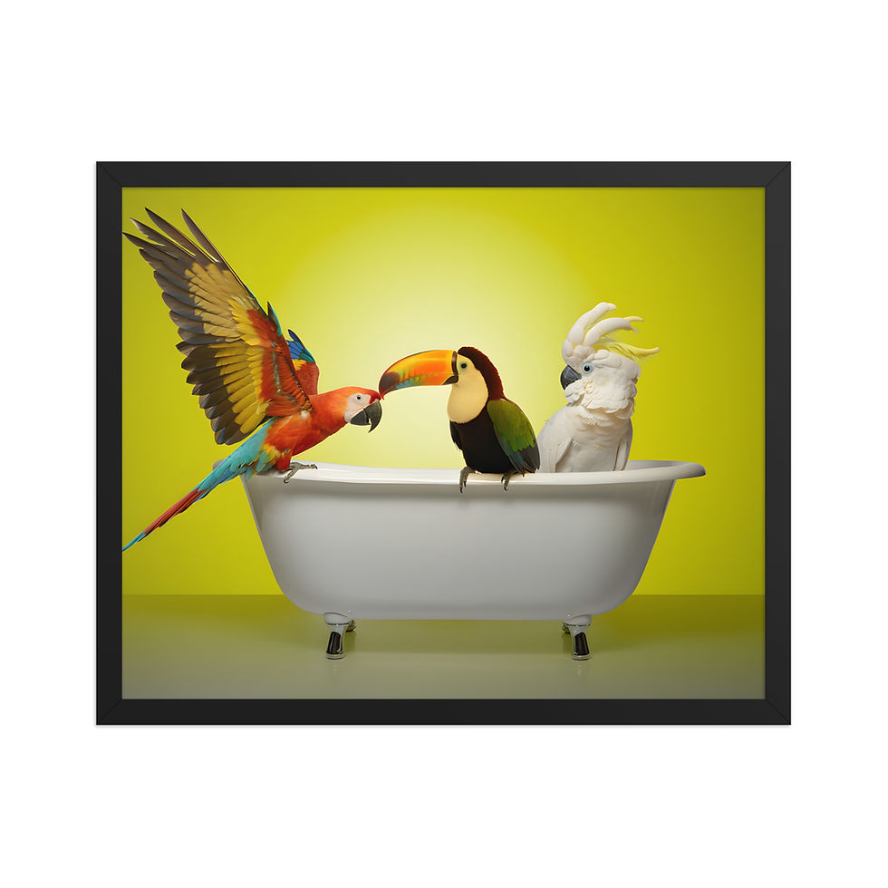 Thumbnail: Bird Trio in a Bath Framed Art Print