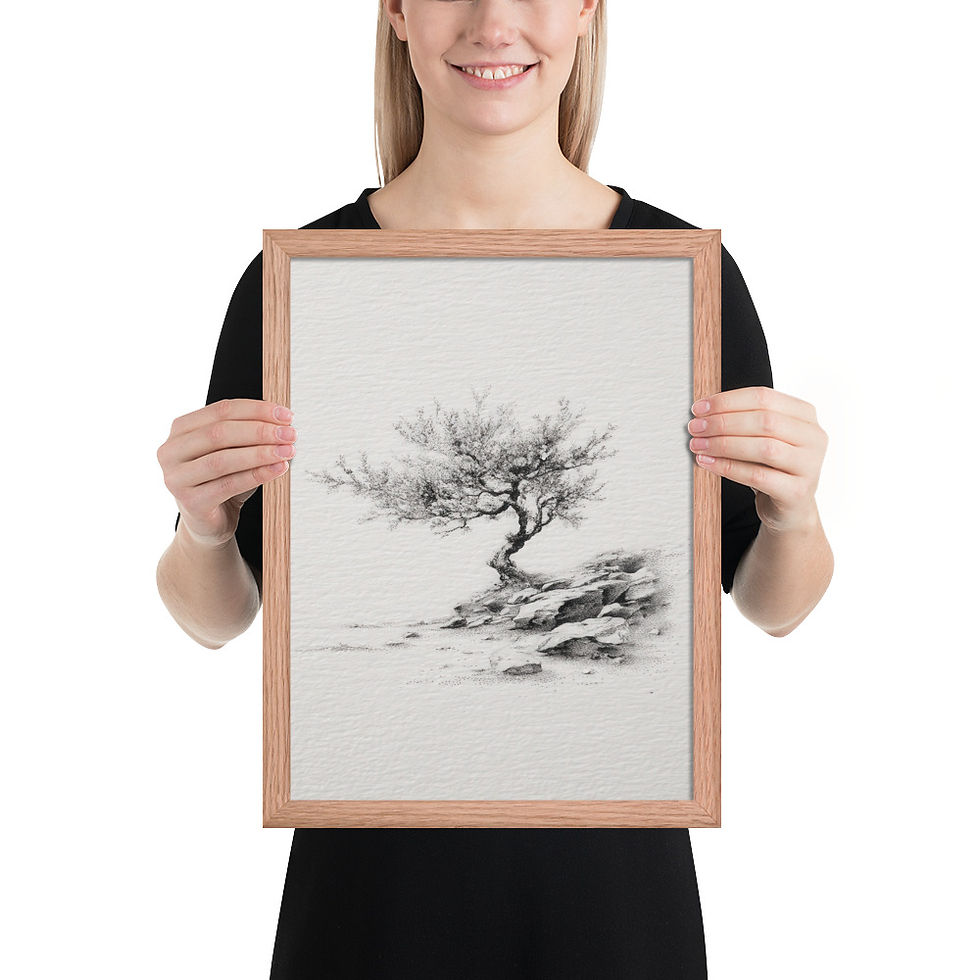Thumbnail: Tranquil Nature Black and White Illustration - Framed