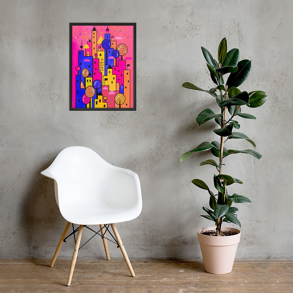 Thumbnail: Pink Town Colorful Art Print for Bedroom