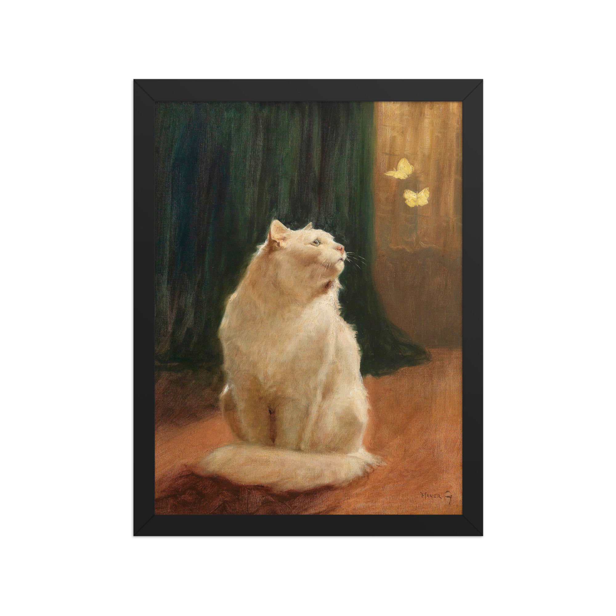 Vintage White Cat Portrait Oil Painting Print