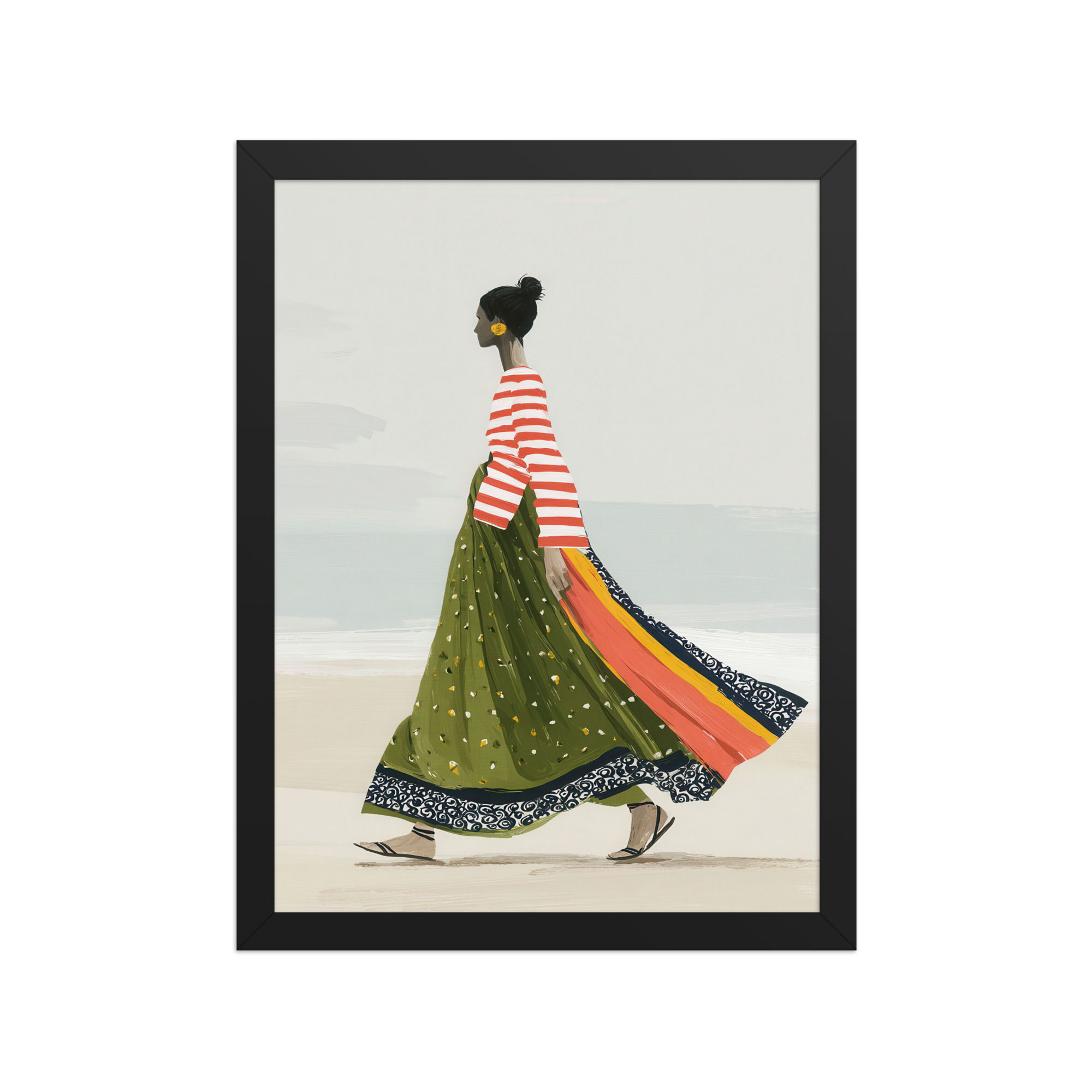 Woman in a Sari Gouache Inspired  Art Print 