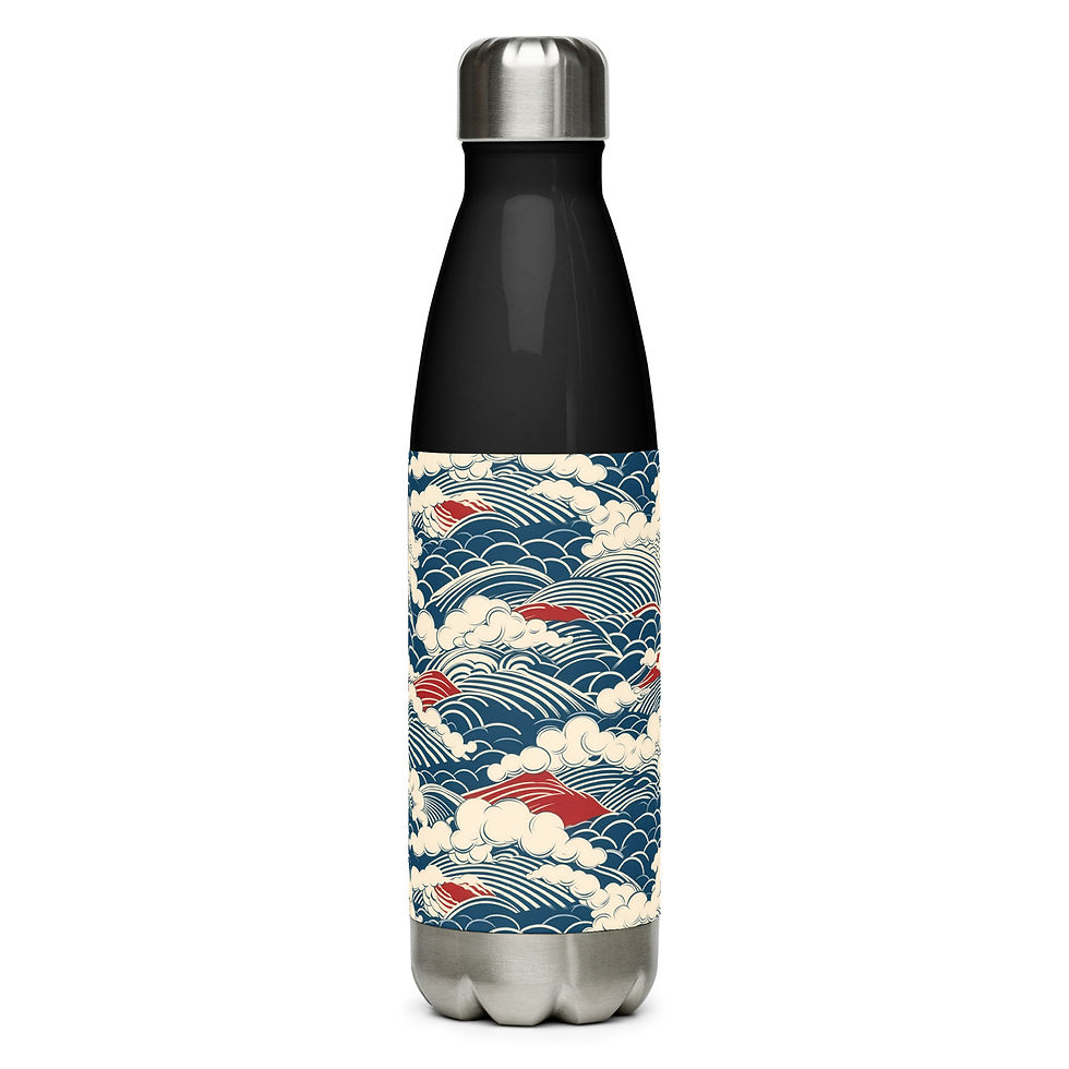 Thumbnail: Elegant Japanese Wave Pattern Stainless Steel Water Bottle
