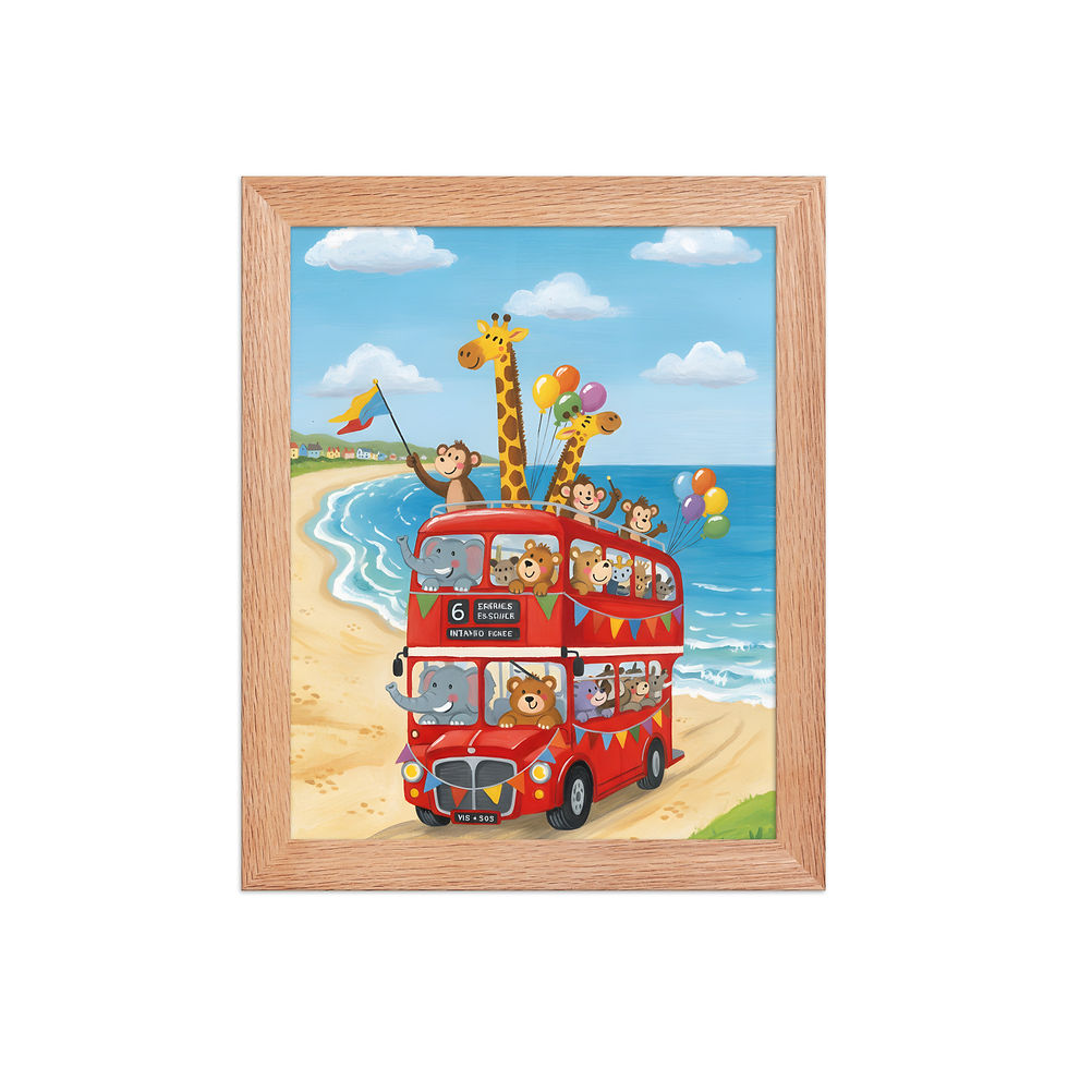 Thumbnail: Whimsical Animal Bus Nursery Art Print