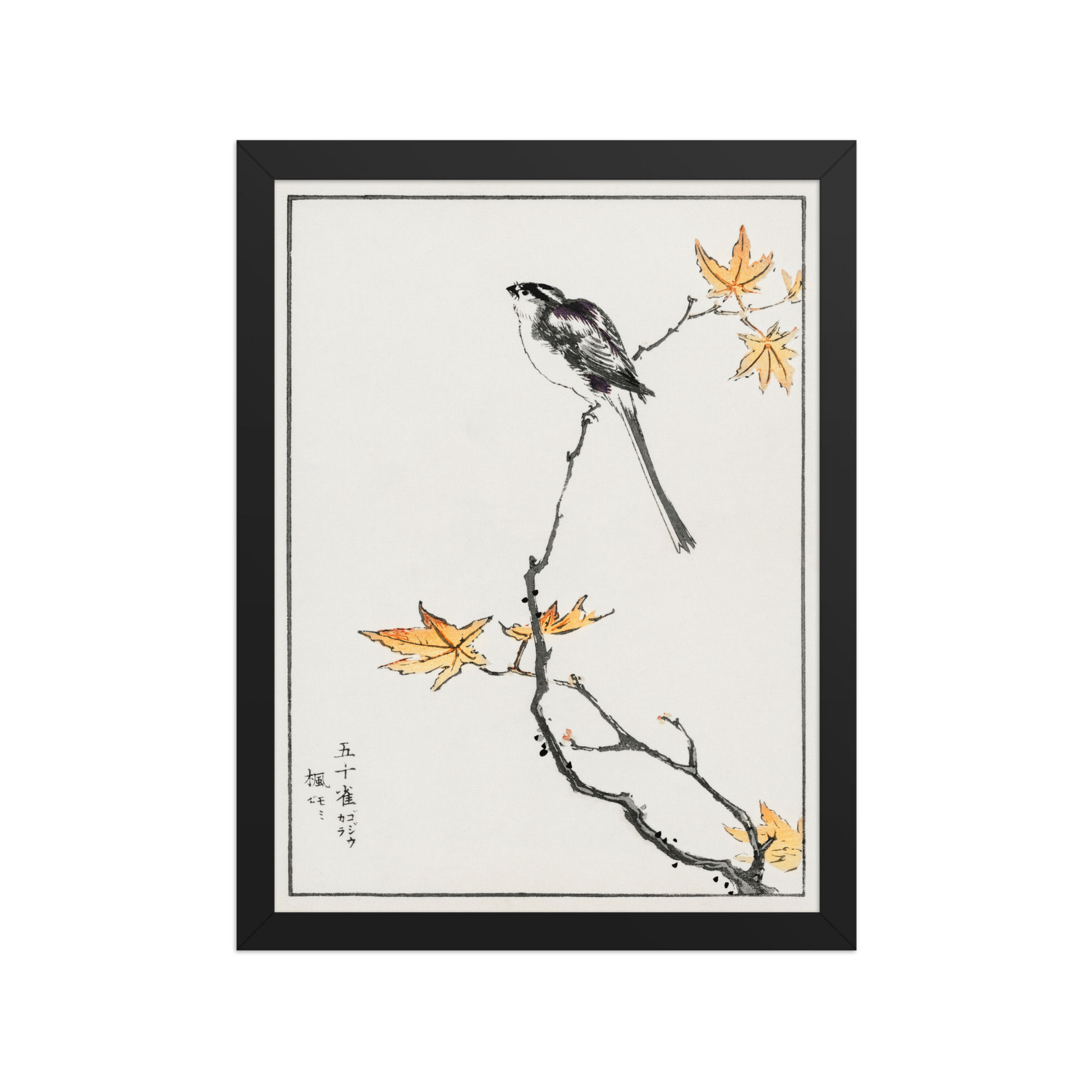 Bird on Autumn Branch — Antique Japanese Ink Painting