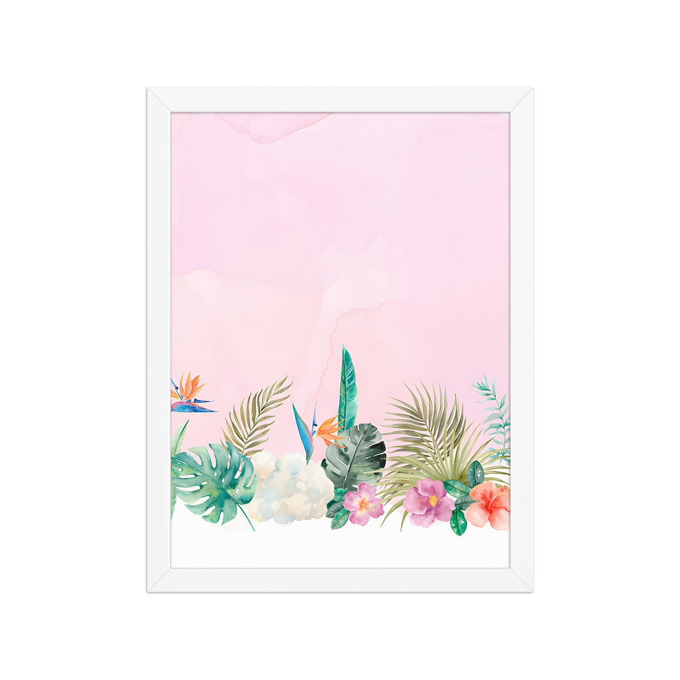 Thumbnail: Tropical Border Framed Evergreen Art Print by Frameifi, framed wall art featuring lush foliage and vibrant flowers in a sleek black frame.