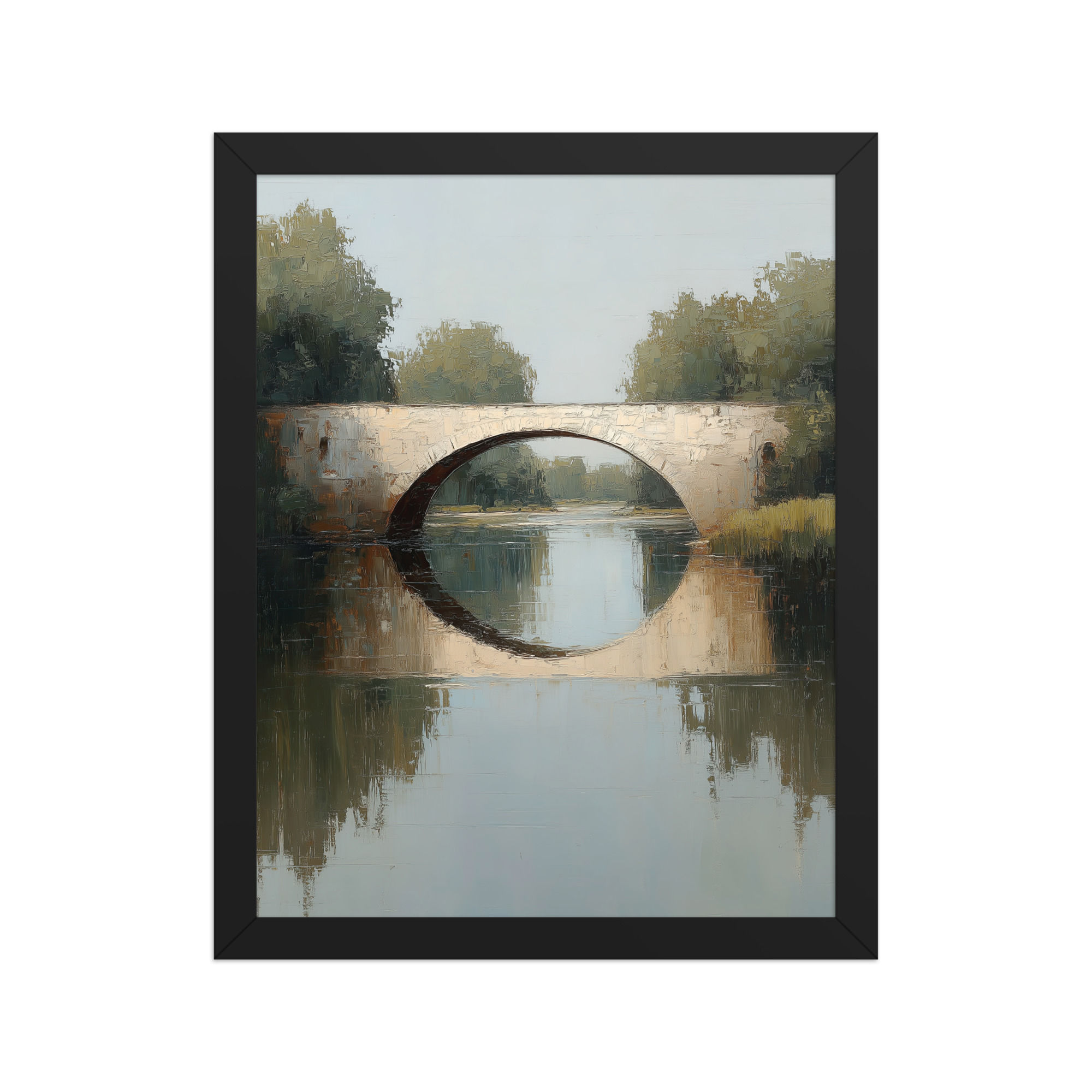 Reflective Arch Bridge — Vintage River Landscape Art
