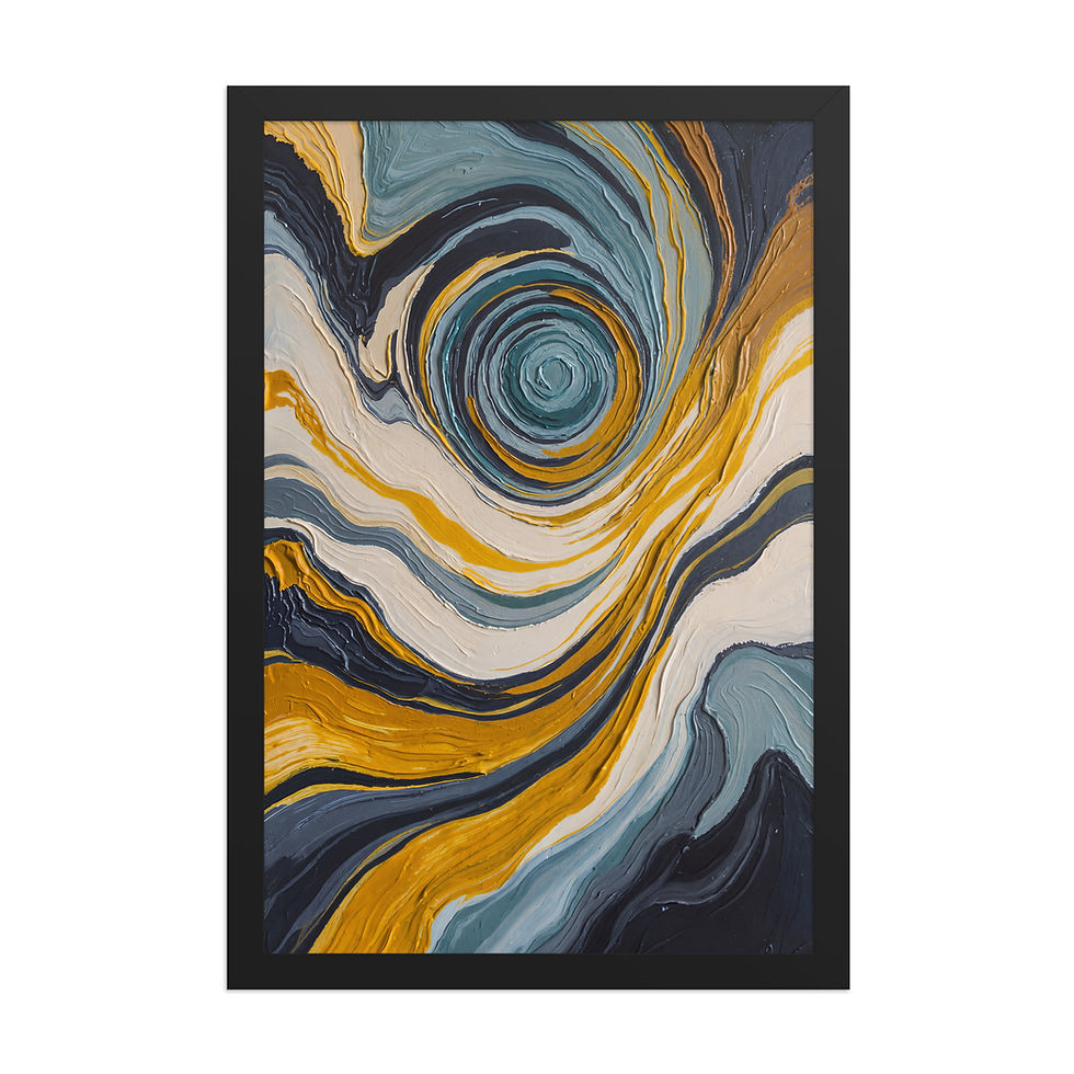 Thumbnail: Abstract Swirl Art Print: Navy Blue Gold Textured Wall Decor Print