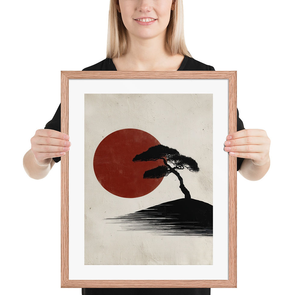 Thumbnail: Japandi Bonsai Tree Silhouette with Red Sun Sumi-e Inspired