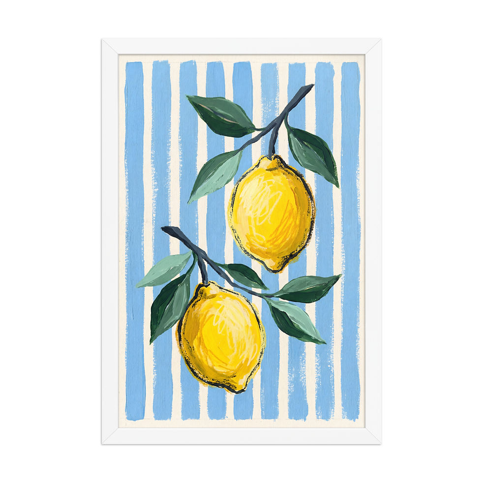 Thumbnail: Lemons on Stripes Framed Kitchen and Restaurant Mega Print