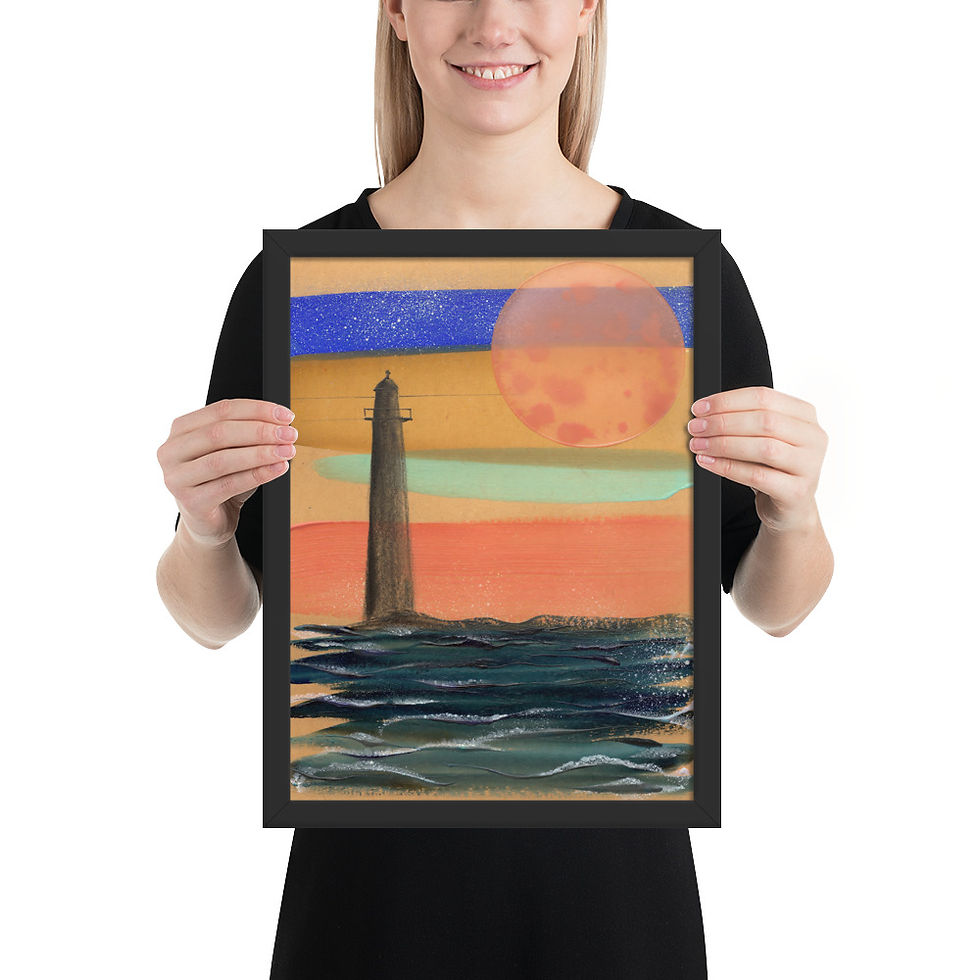 Thumbnail: Abstract Lighthouse and Moon Framed Art Print