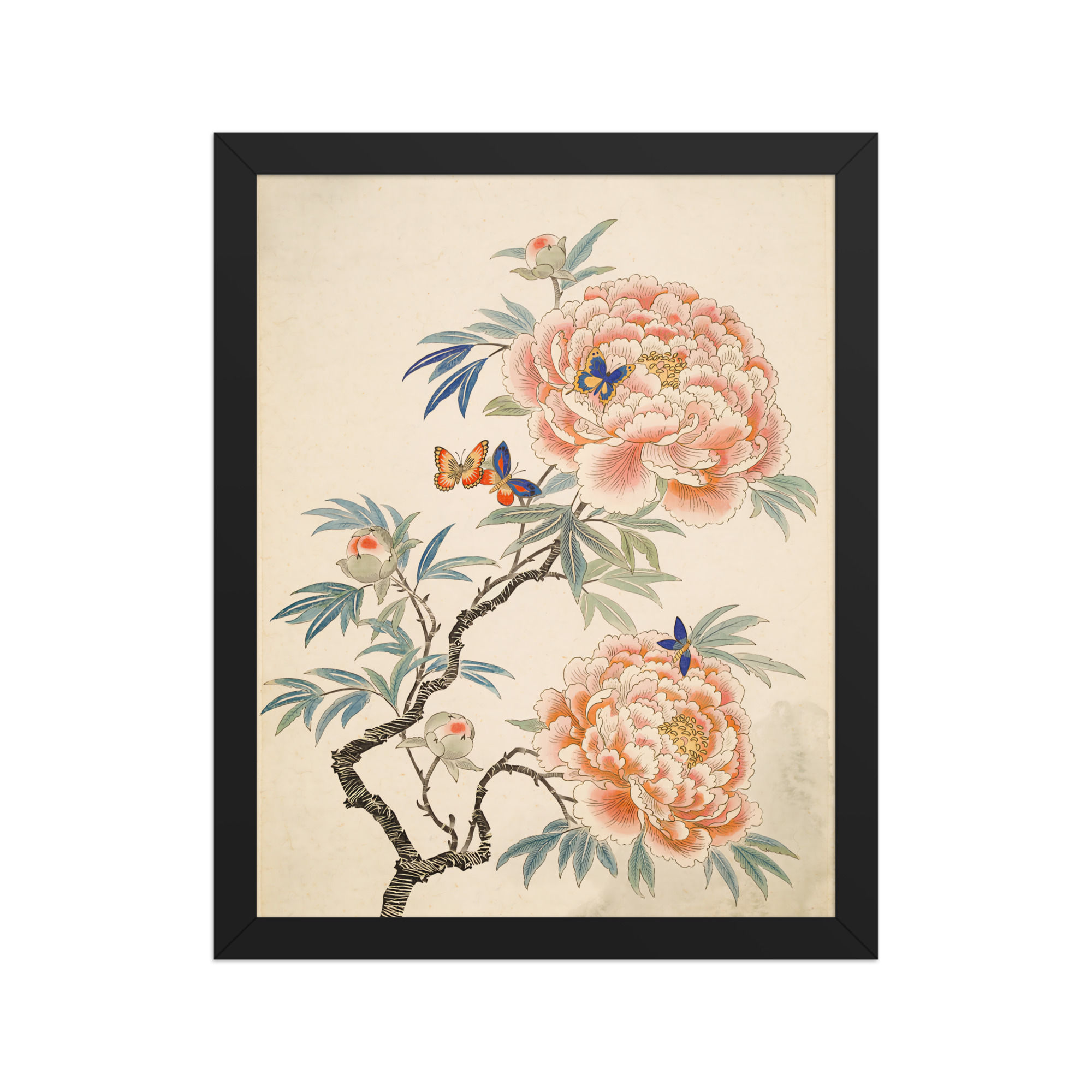 Butterflies and Peony Framed Wall Art
