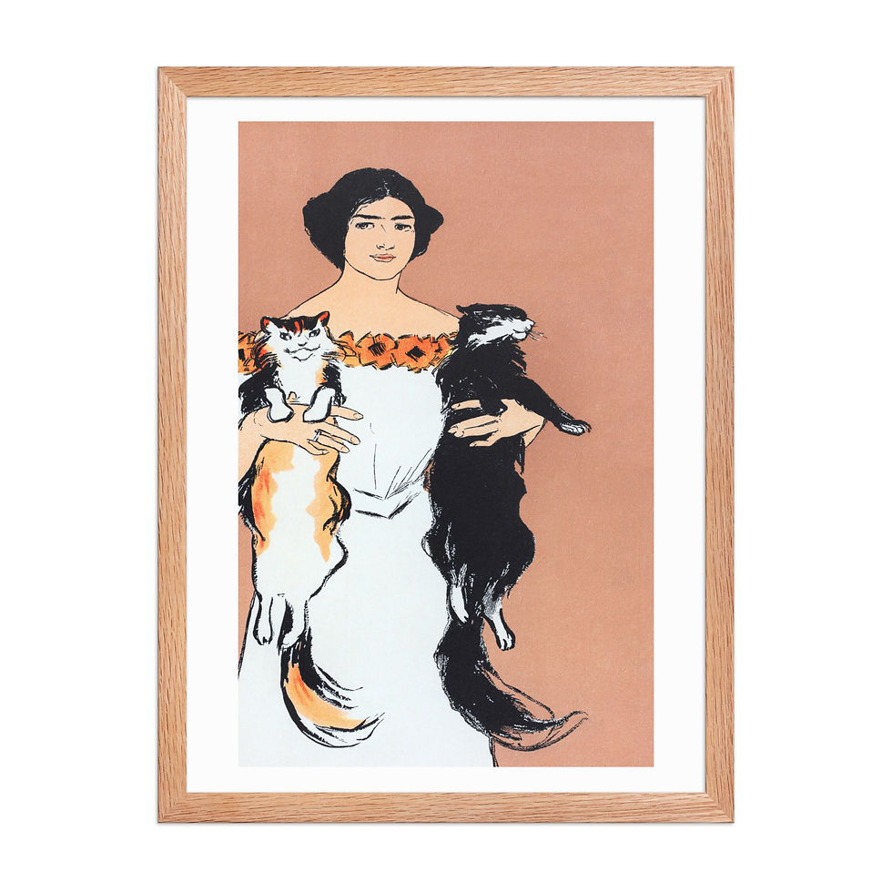 Thumbnail: Woman and Cats  Gouache Inspired Art Print 