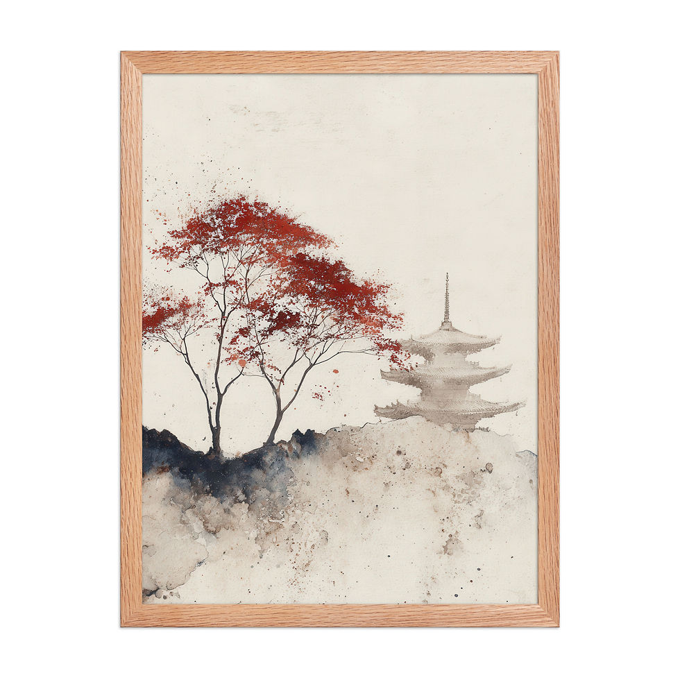 Thumbnail: Japandi Japanese Temple with Cherry Blossoms in Red Sumi-e Inspired