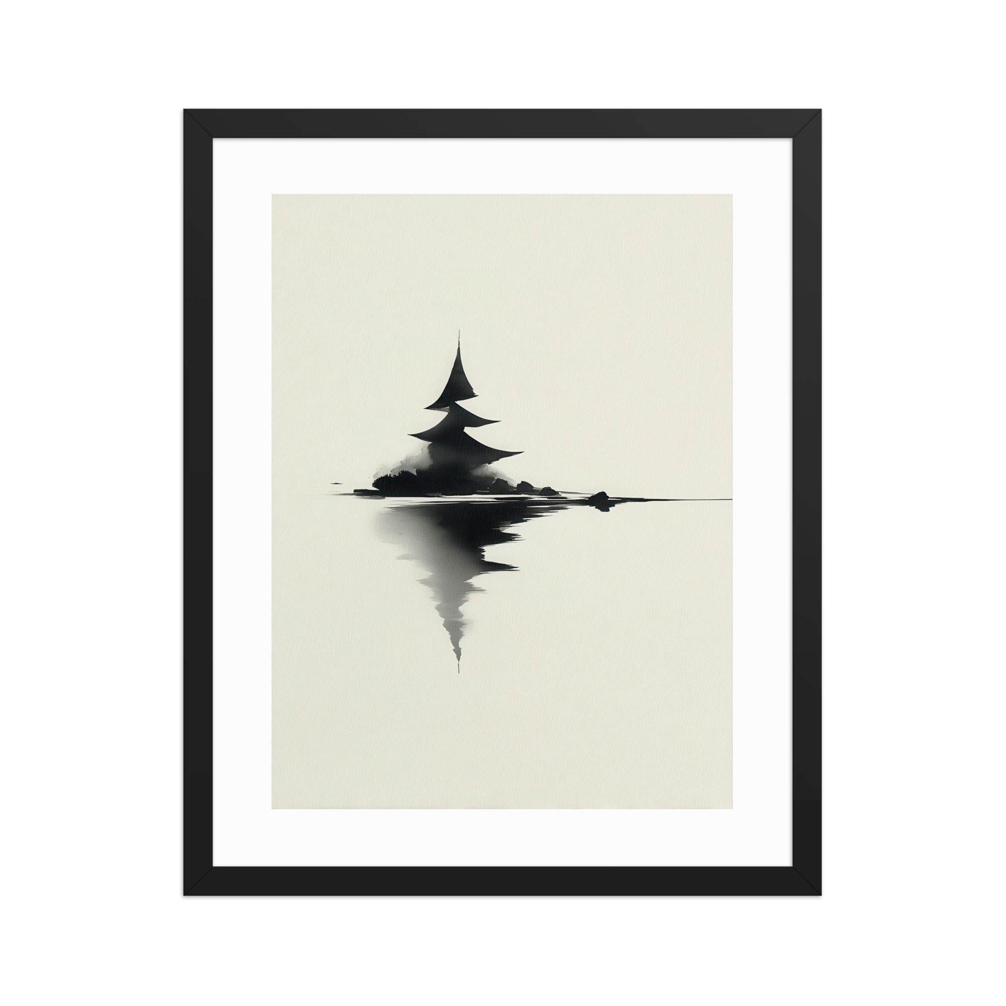 Japandi Pine Tree Silhouette Reflection Sumi-e Inspired