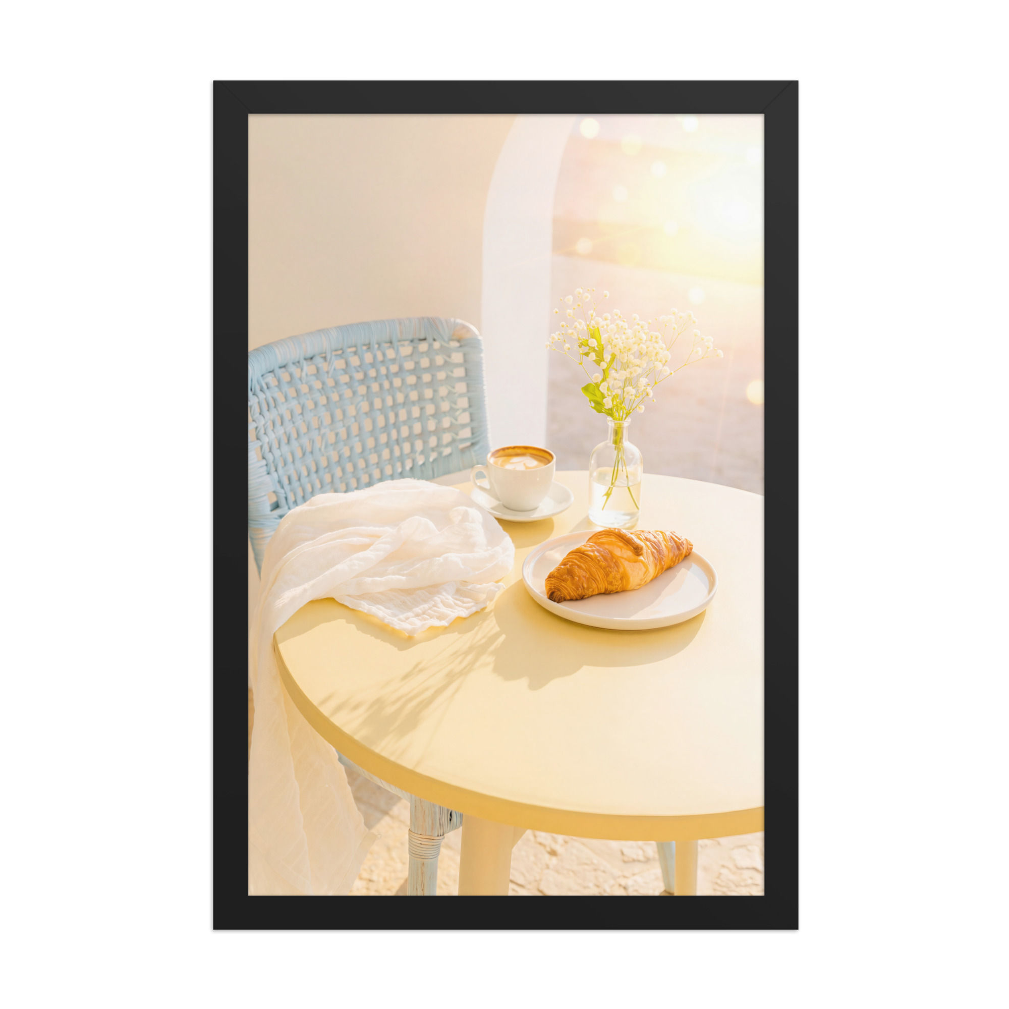 Sunlit Terrace — Croissant & Coffee Framed Food and Drink Print