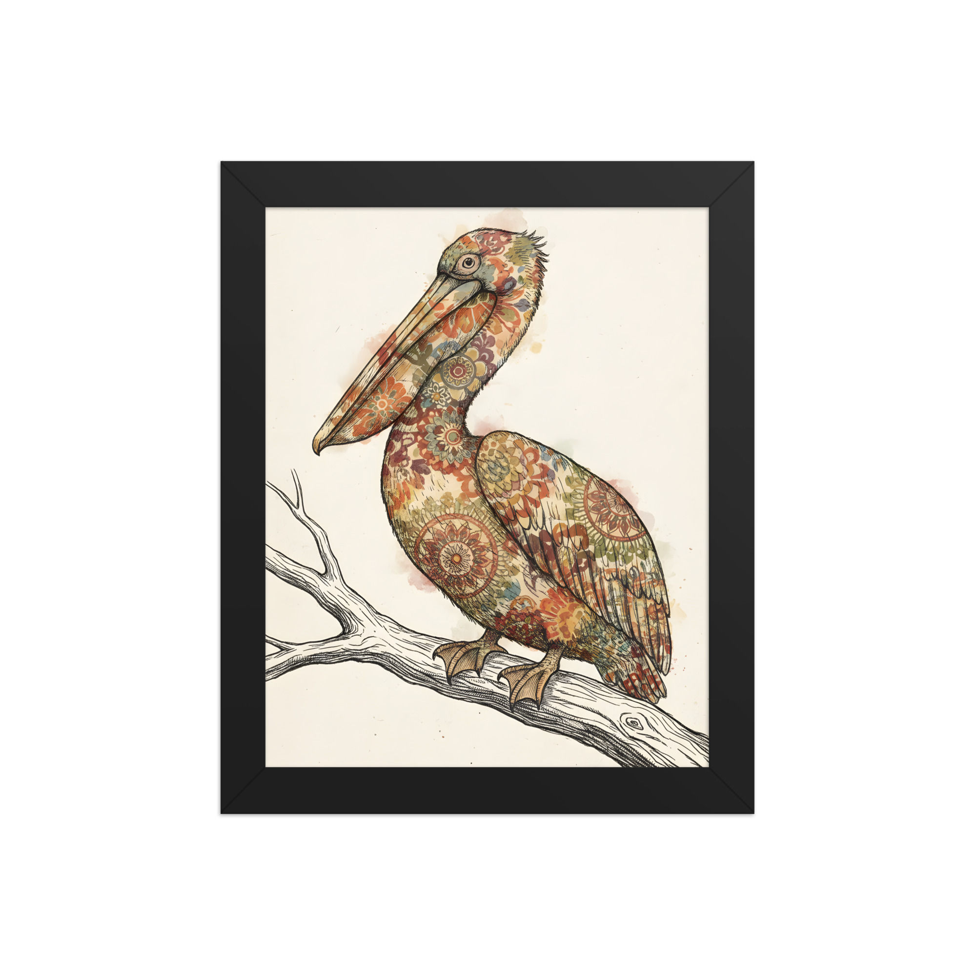 Boho Patterned Pelican Framed Wall Art