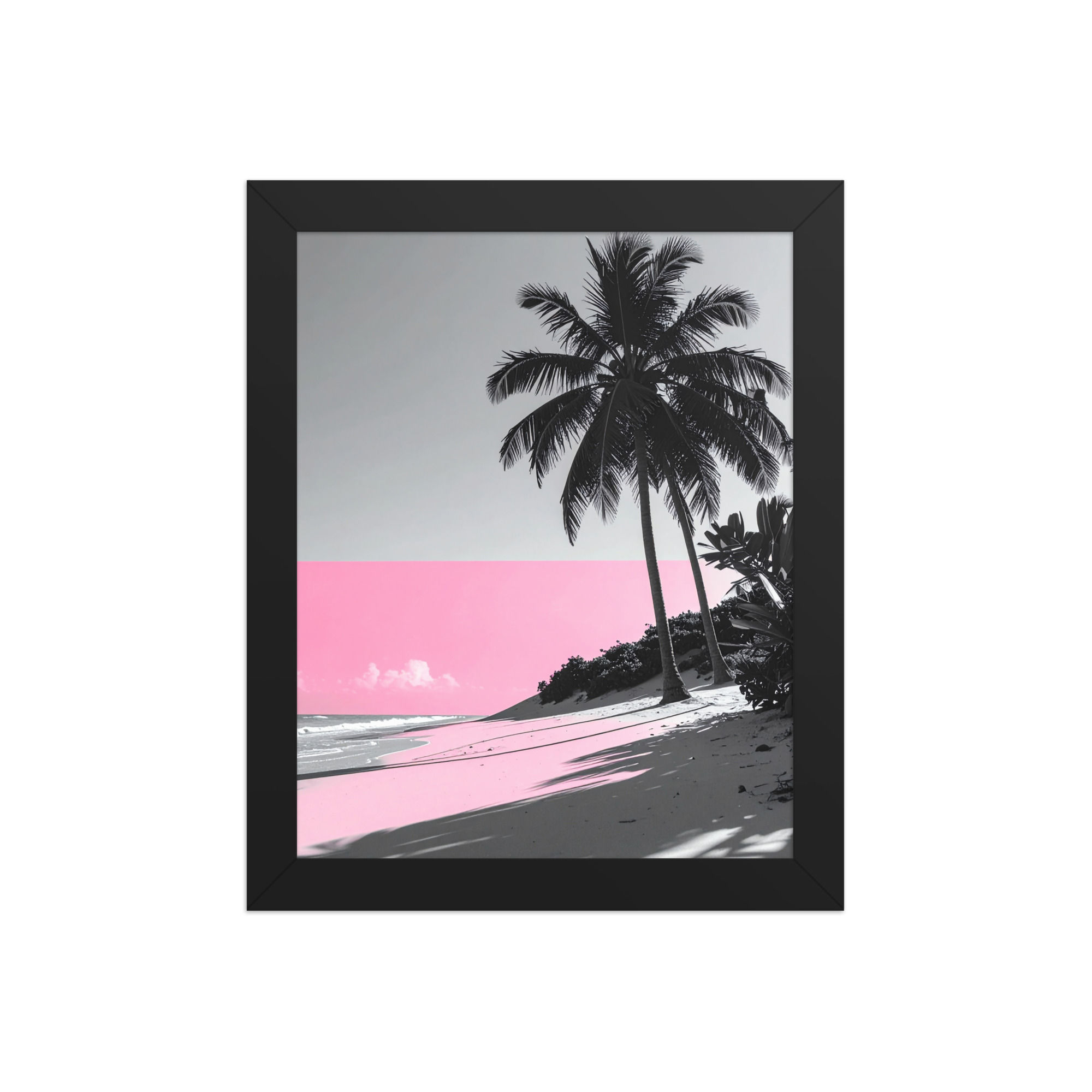 Monochrome Pink Palms Print | Tropical Wall Art with Duotone Sunset Sky