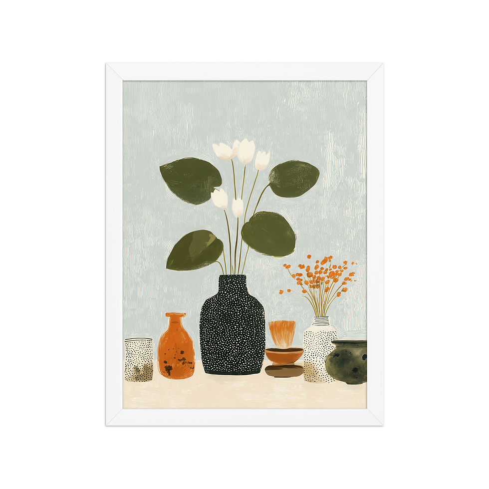 Thumbnail: White Flowers in a Vase Gouache Inspired Art Print | Elegant Floral Decor
