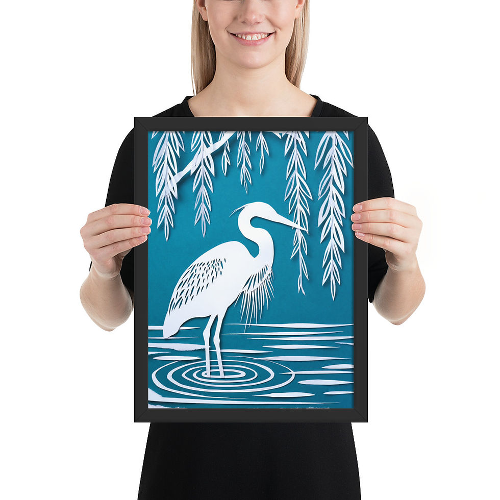 Thumbnail: Paper Cut Egret Framed Art Print