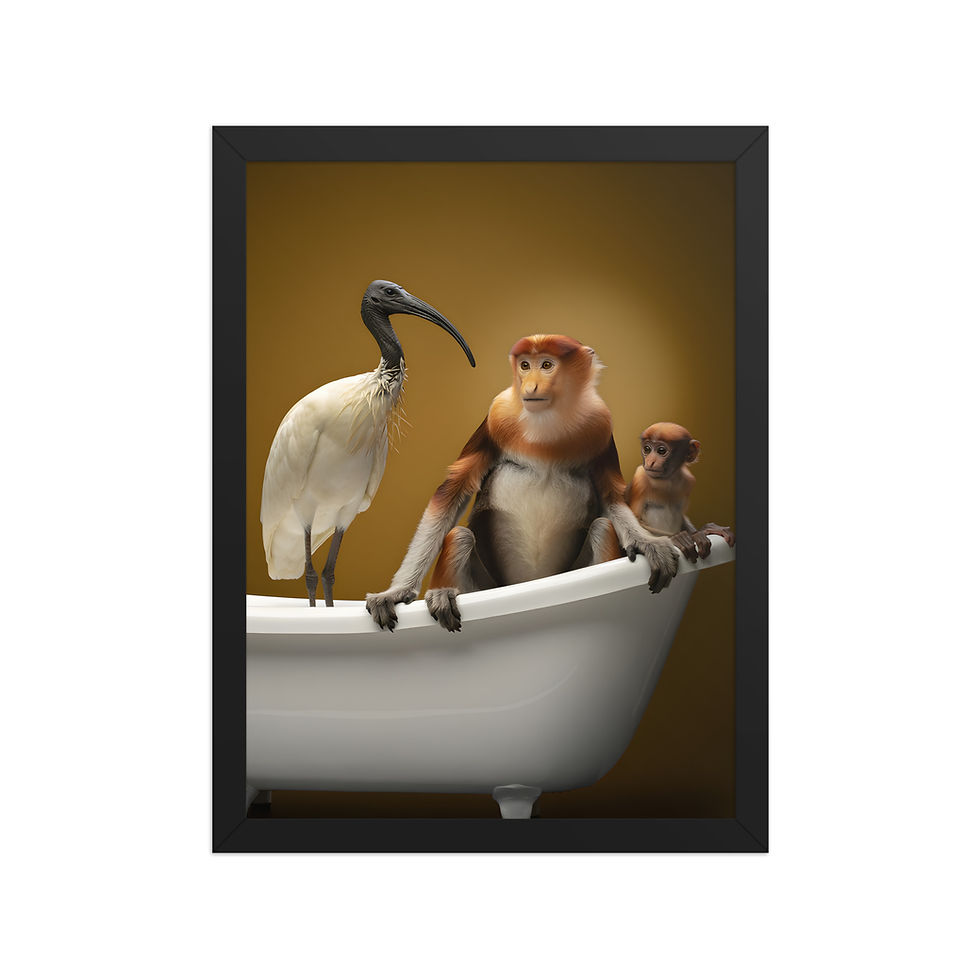 Thumbnail: Animal Trio in a Bath Framed Art Print
