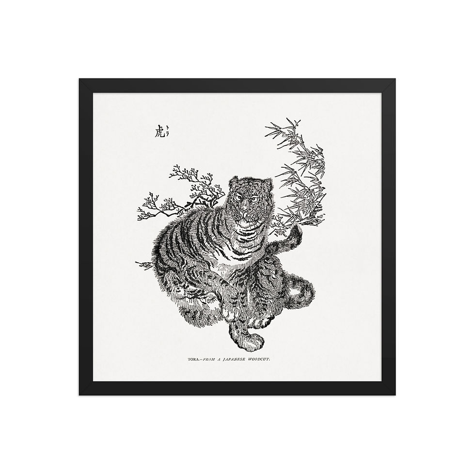 Thumbnail: Black and Tiger Vintage Tiger - Framed Art  