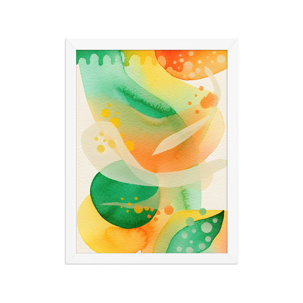 Thumbnail: Green and Orange Blooms Framed Abstract Wall Art