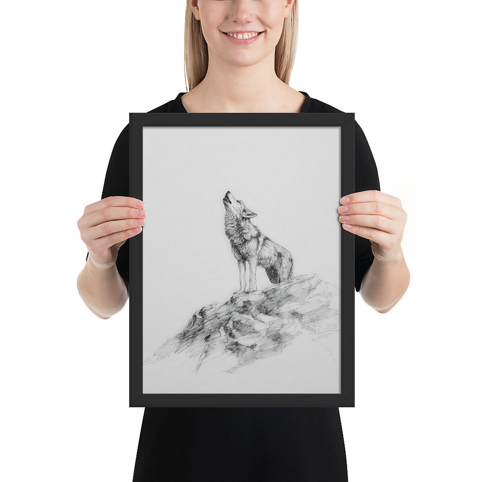Thumbnail: Howling Wolf Sketch Print | Minimalist Wildlife Wall Art Monochrome Framed Decor