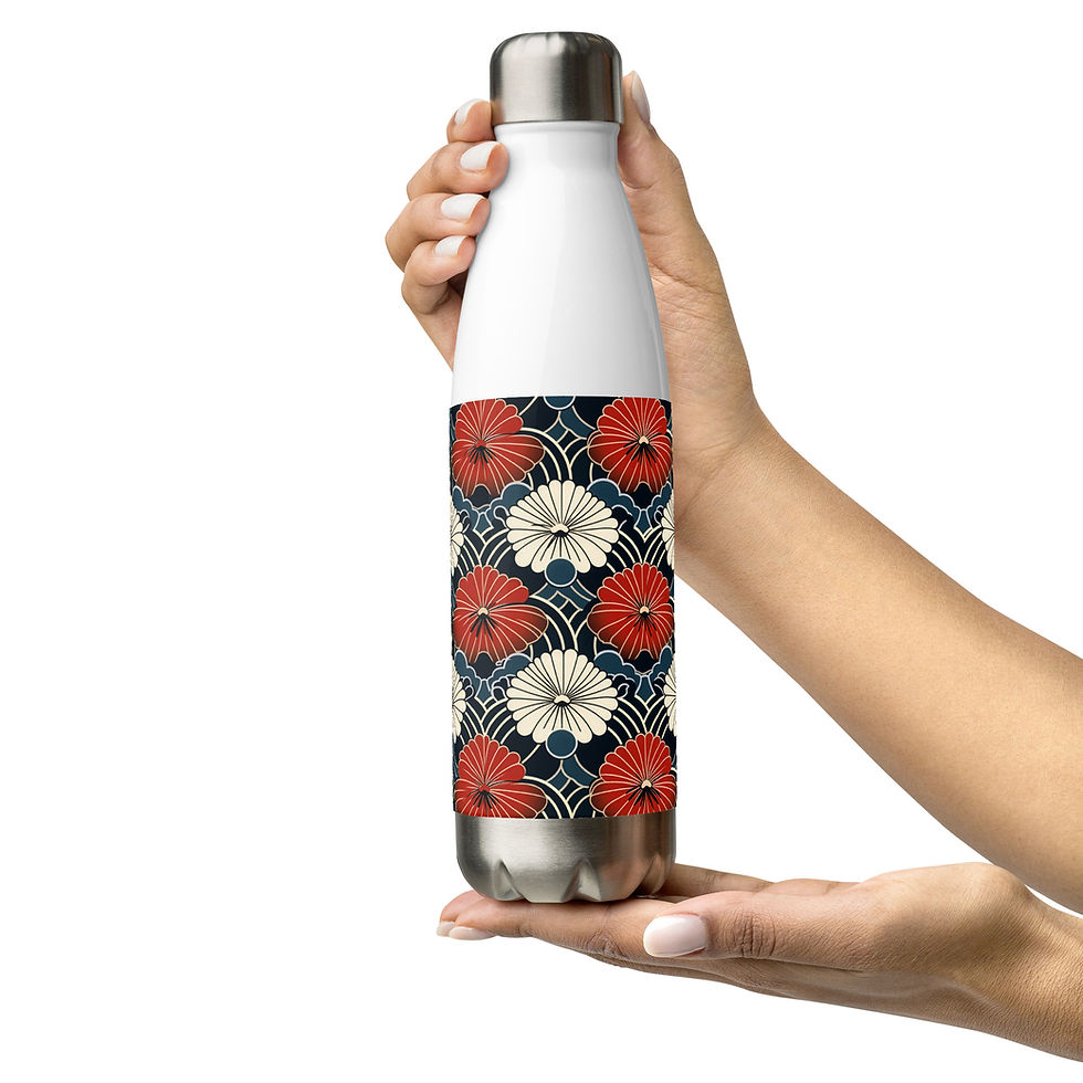 Thumbnail: Elegant Japanese Wave Pattern Stainless Steel Water Bottle