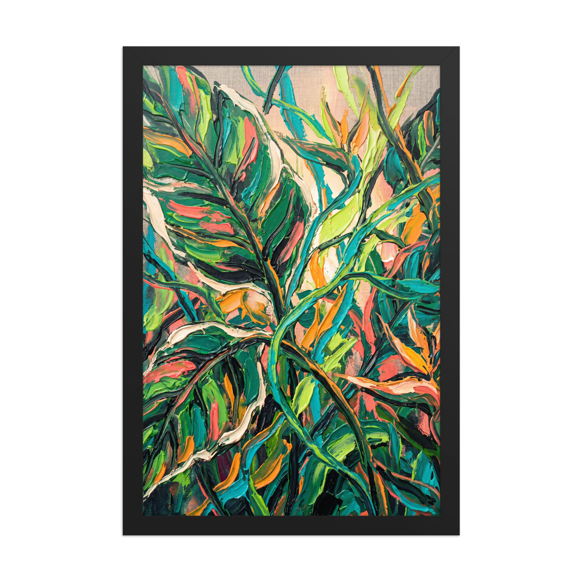 Vibrant Tropical Foliage Textured Framed Wall Art
