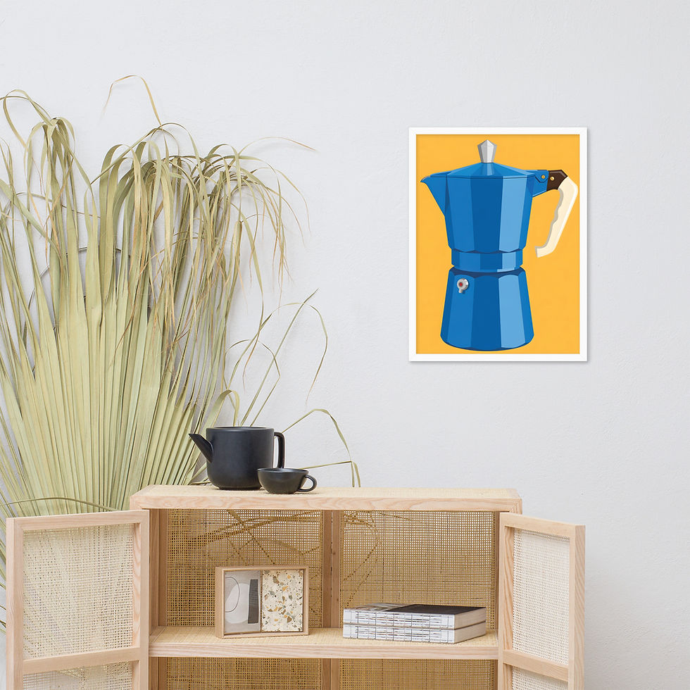 Thumbnail: Bold Blue Coffee Pot Eclectic Kitchen Framed Wall Art