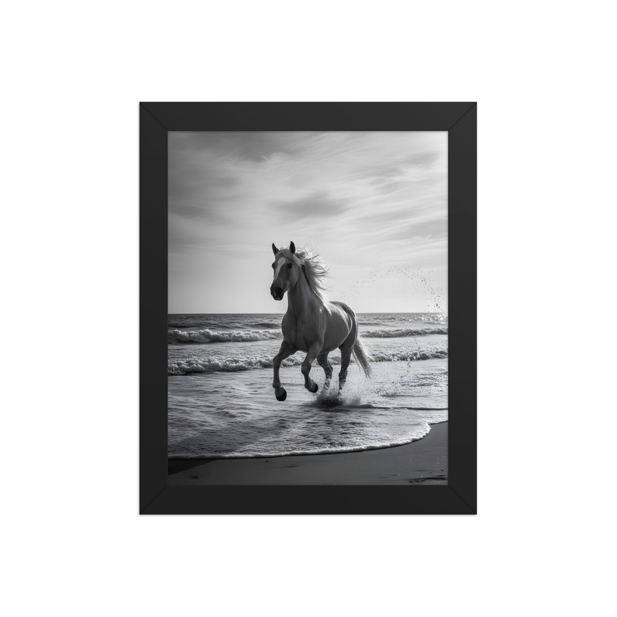 Monochrome Galloping Horse Animal Art Print