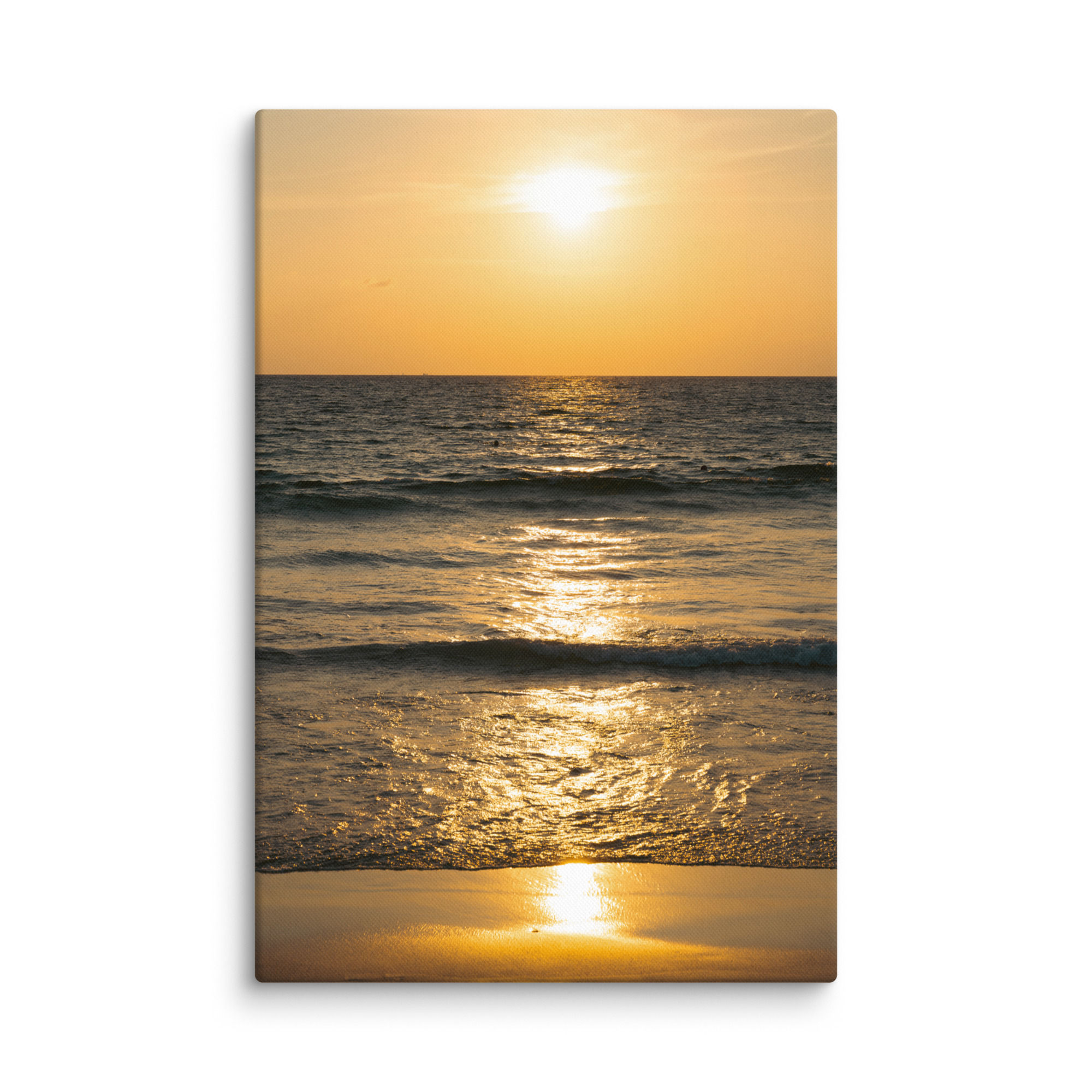 Golden Hour Ocean Sunset Canvas Print, Frameifi, framed wall art, serene seascape with golden light and calm waves, perfect coastal framed art.