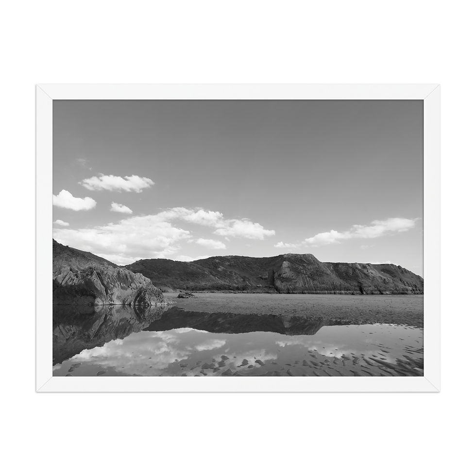 Thumbnail: Frameifi Serene Coastal Reflection black and white fine art print, framed wall art, wall art, framed poster, framed art.