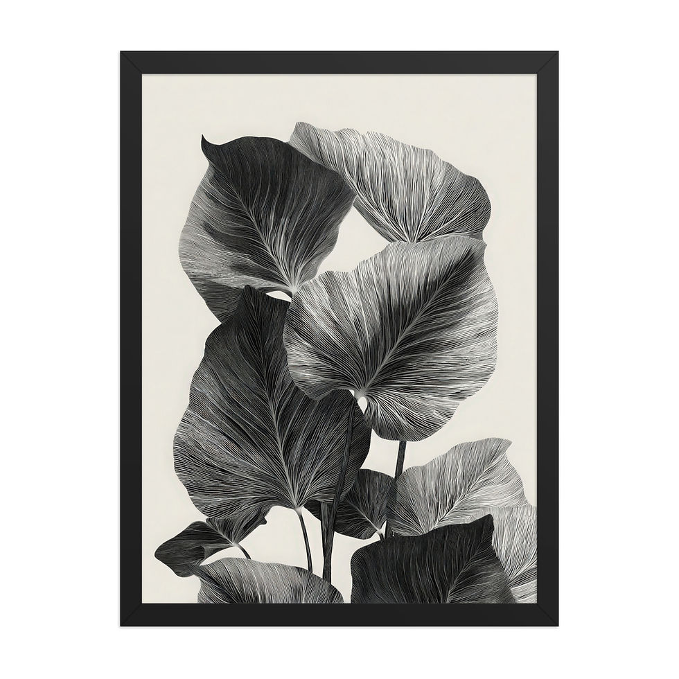 Thumbnail: Leaves Black & Beige Abstract Wall Art Print 