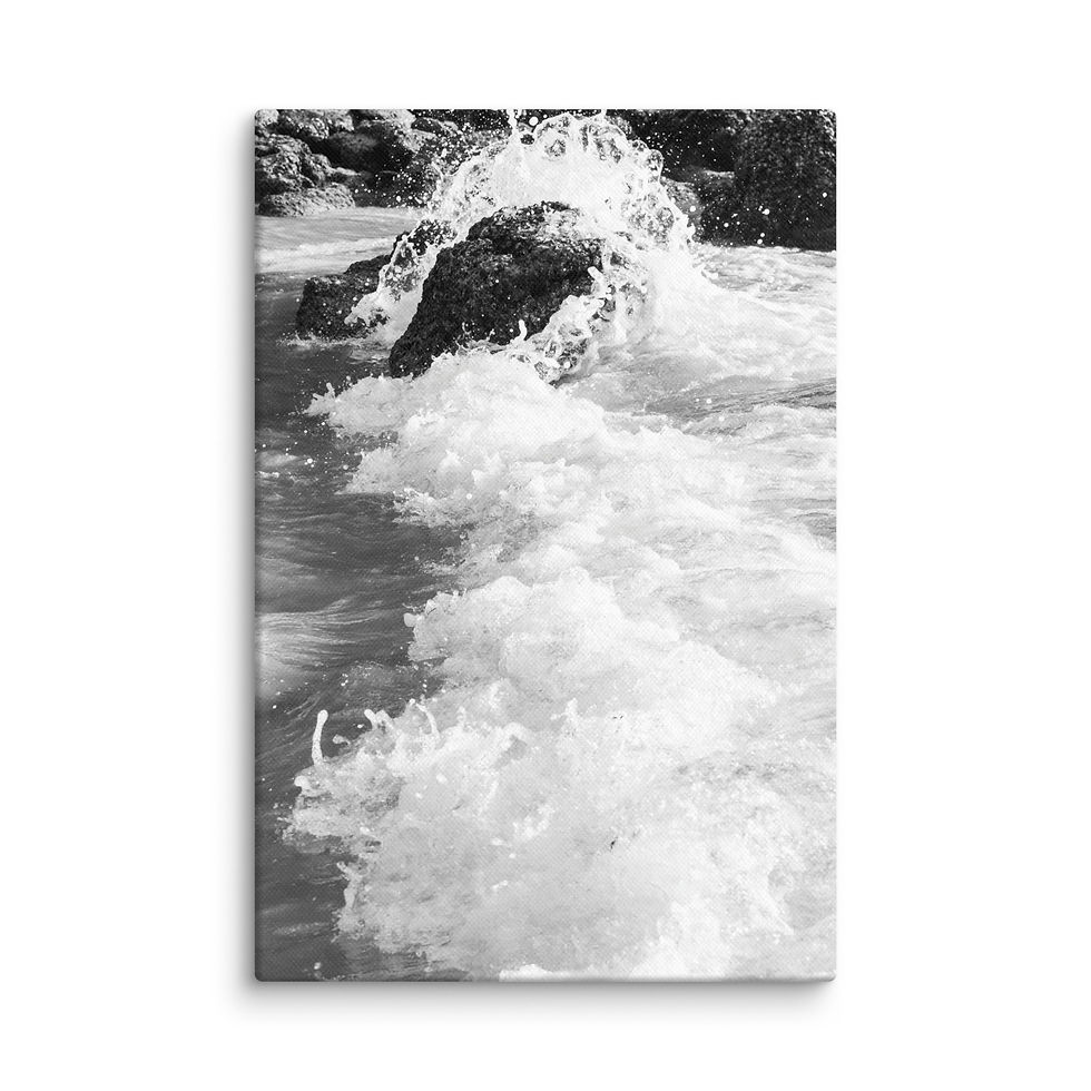 Thumbnail: Ocean Wave Crashing on Rocks – Monochrome Canvas Print