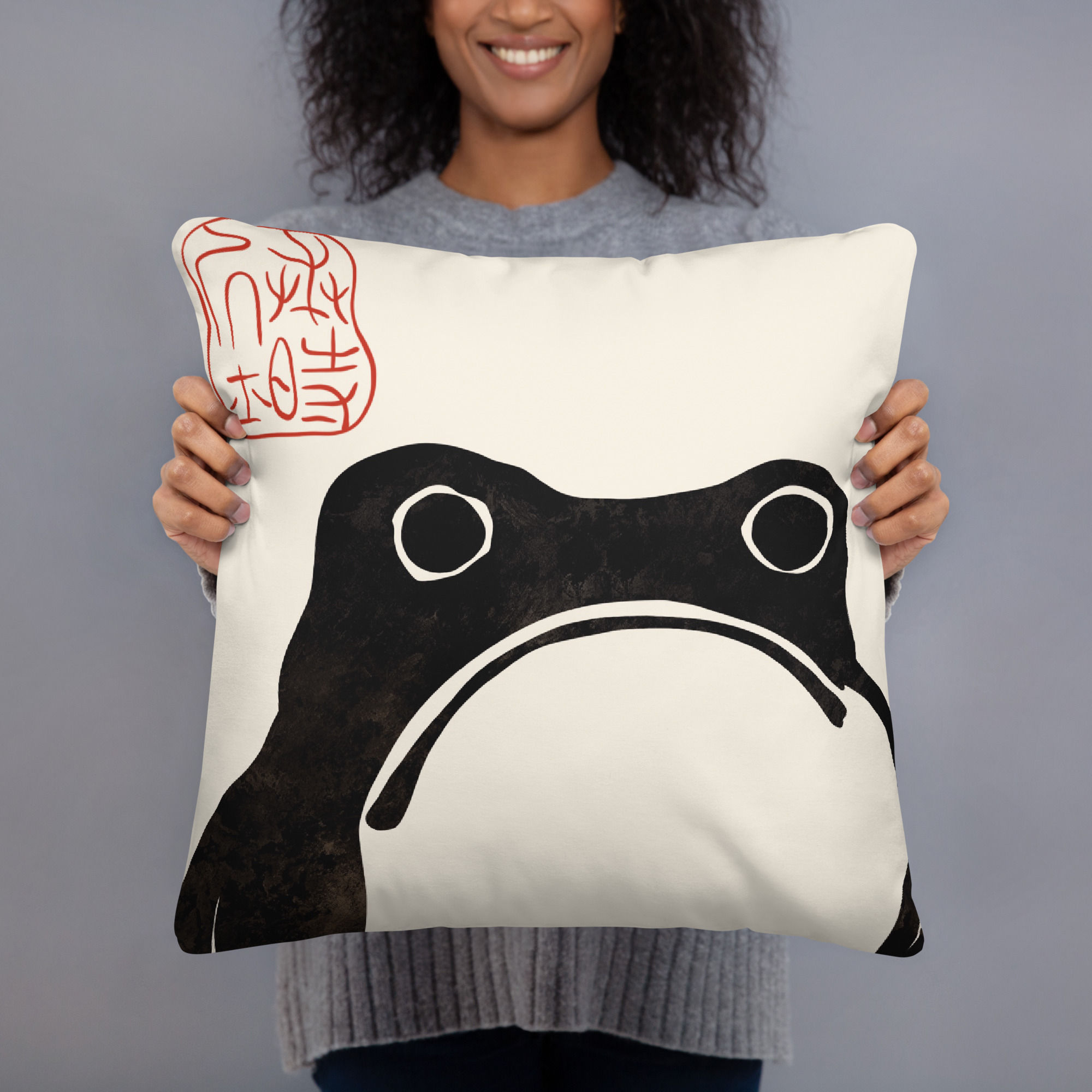Artistic Japanese Frog Print Cushion – Unique Decorative Piece