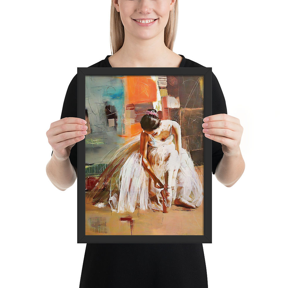 Thumbnail: Simple Ballet Art framed poster in black matte frame, featuring a ballerina in white dress, abstract background, framed wall art for home decor.