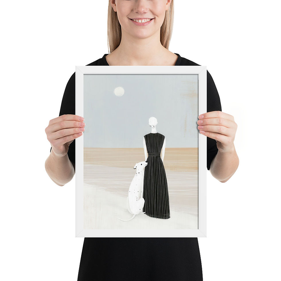 Thumbnail: Woman Figure and Dog Gouache Inspired Art Print 