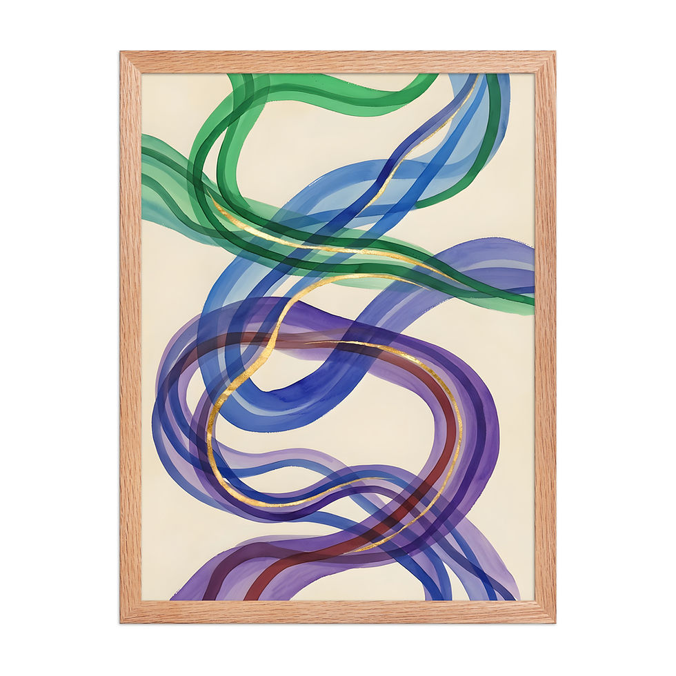 Thumbnail: Flowing Green, Blue and Purple Ribbons Framed Minimalist Wall Art