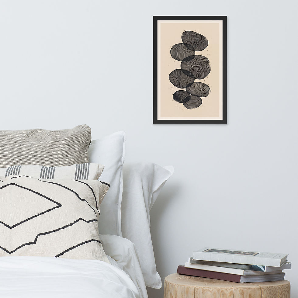 Thumbnail: Abstract Stacked Stones Linocut Print Framed Wall Art