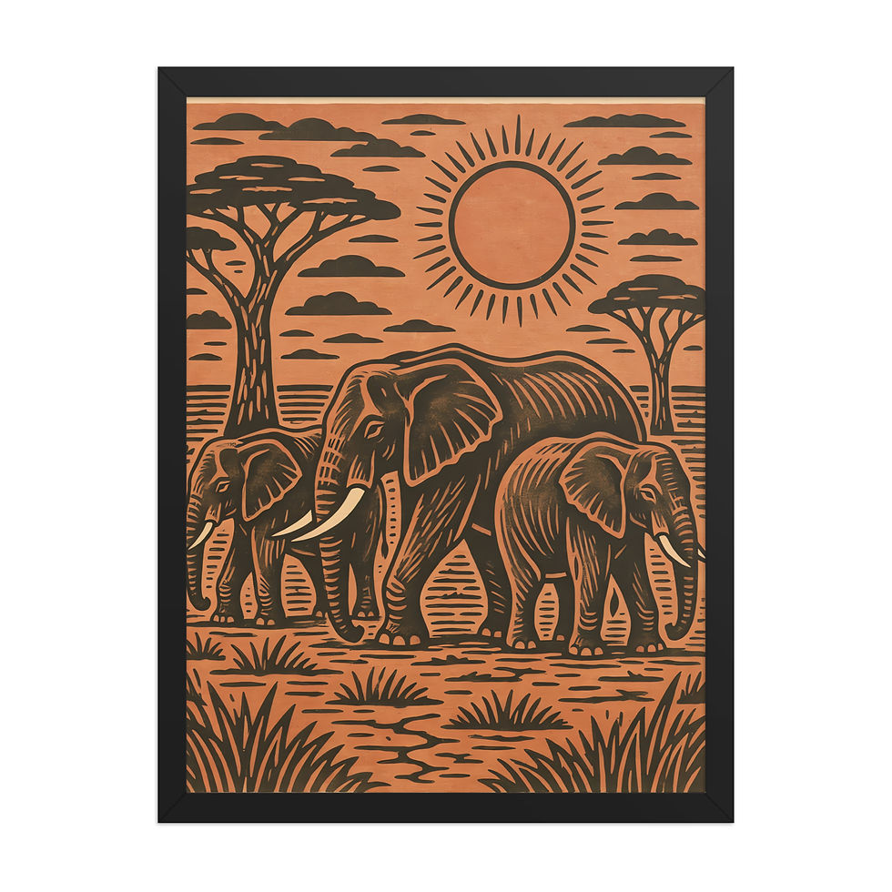 Thumbnail: Savanna Elephants Linocut Style Art Print