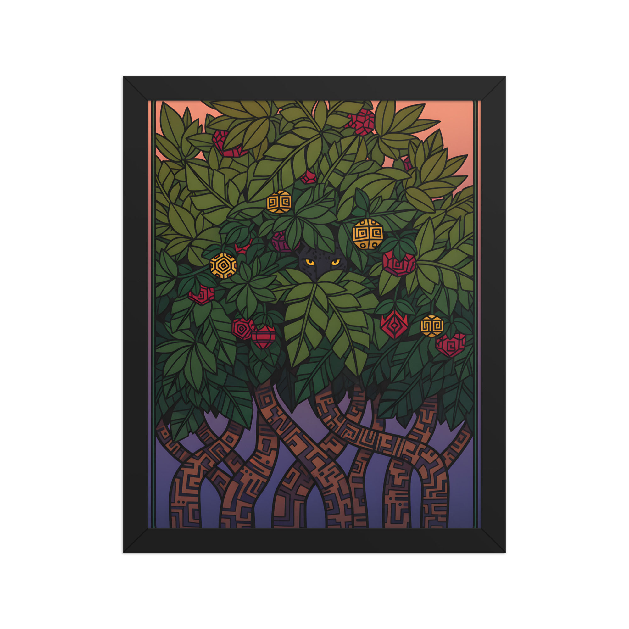 Jaguar Leaves Nature Art Print