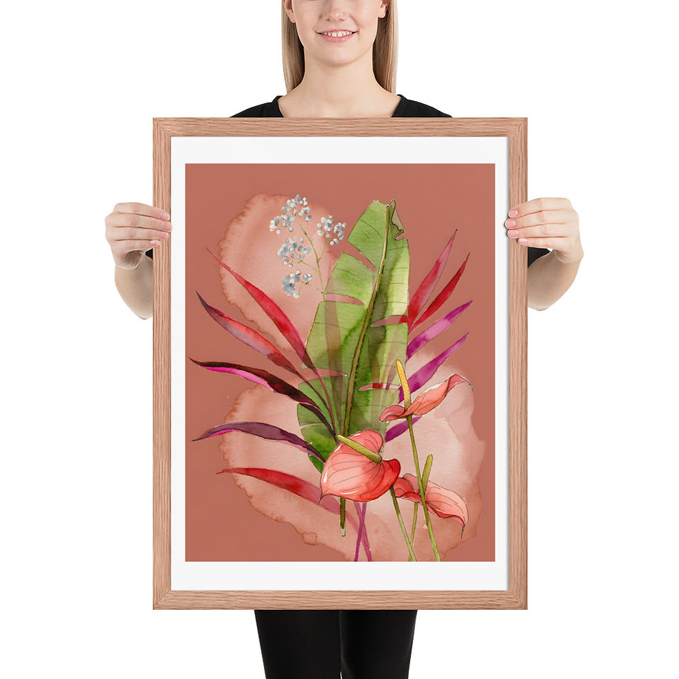 Thumbnail: Flamingo Flowers and Palms Framed Wall Art